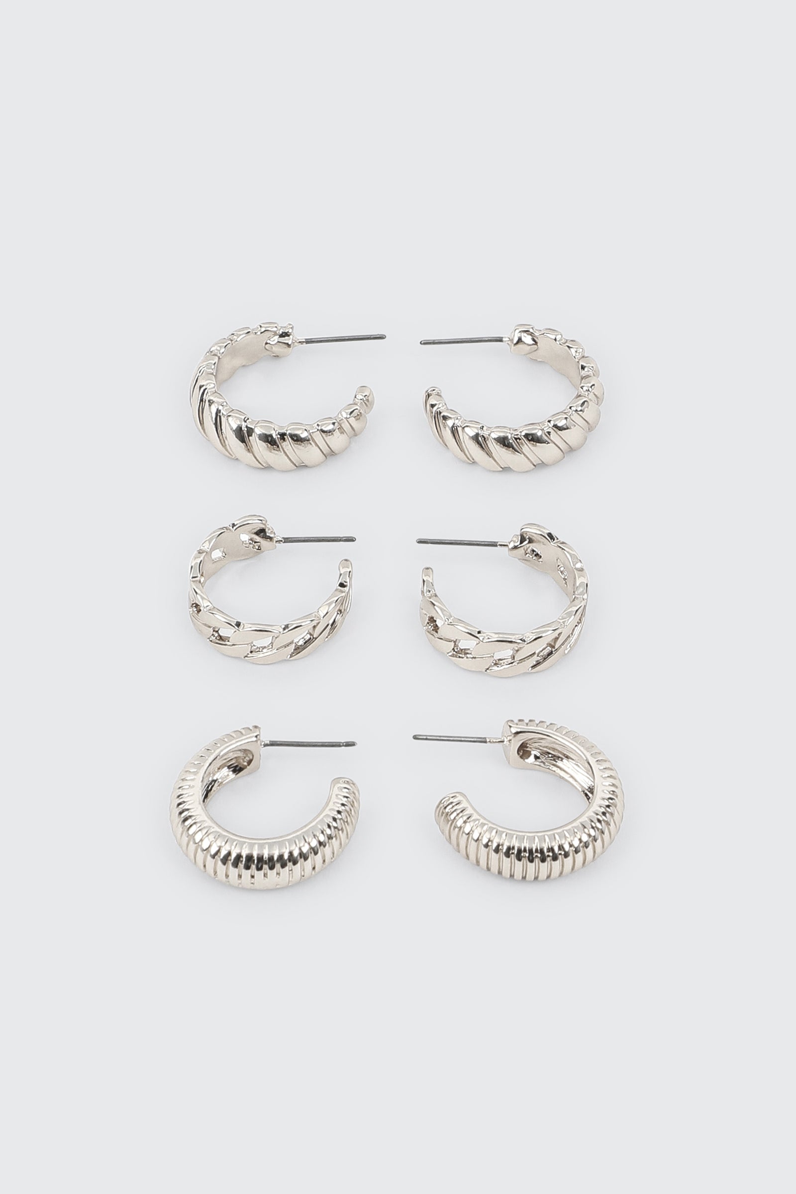3-Pack Textured Hoop Earrings