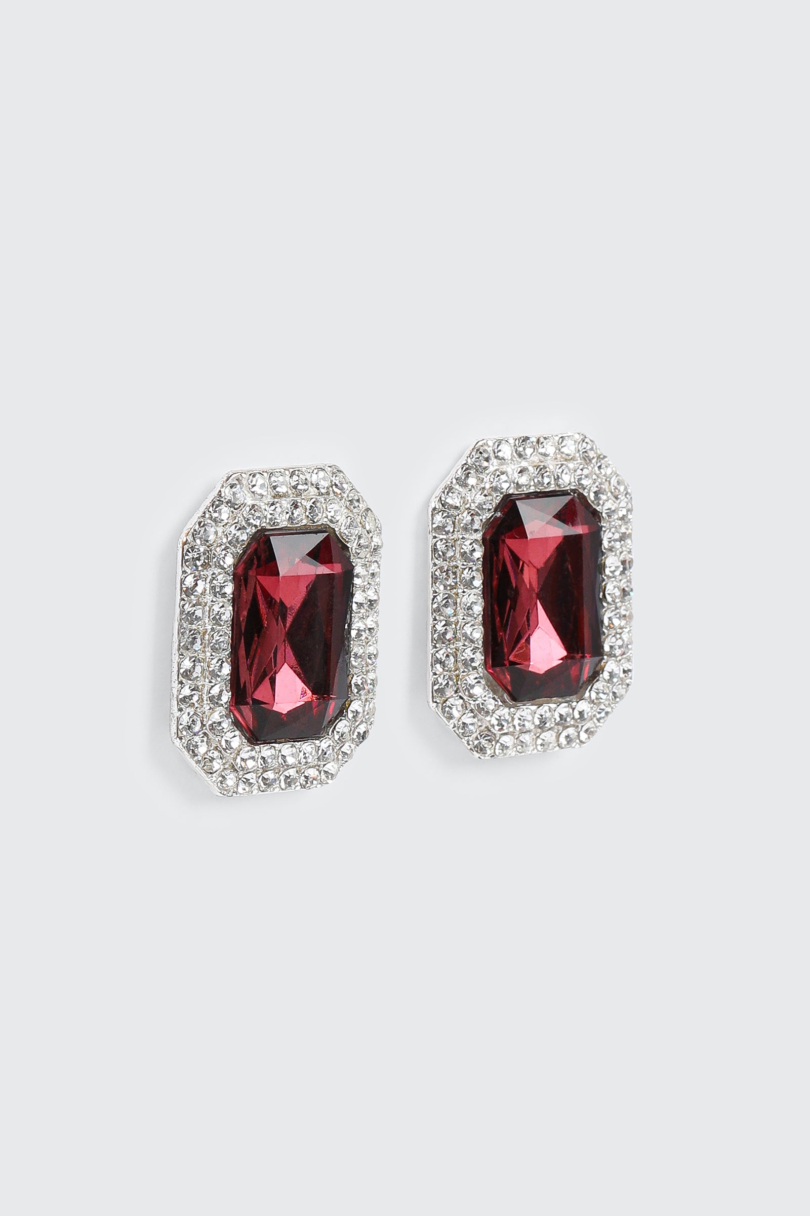 Rectangular Earrings with Center Red Stone