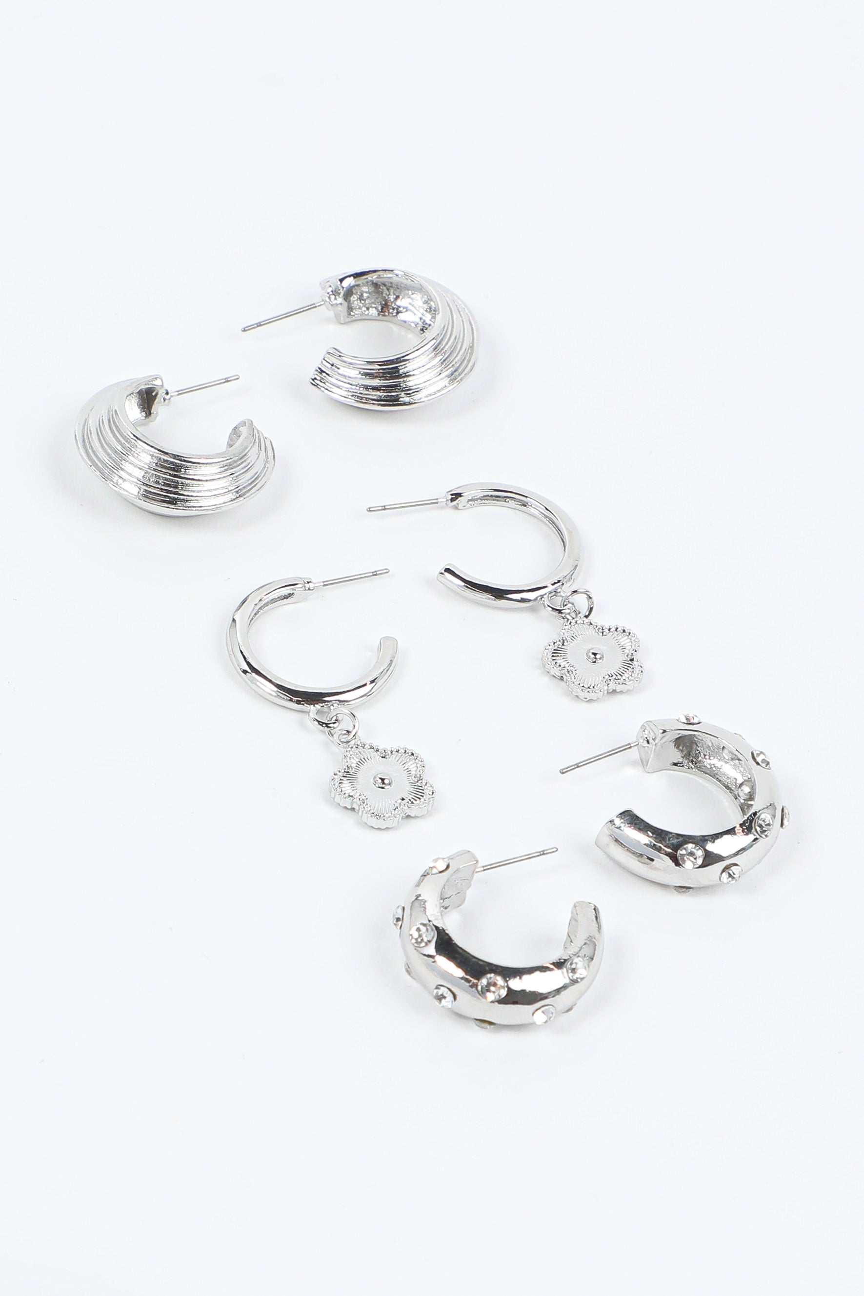 3-Pack Flower Charm Hoop Earrings