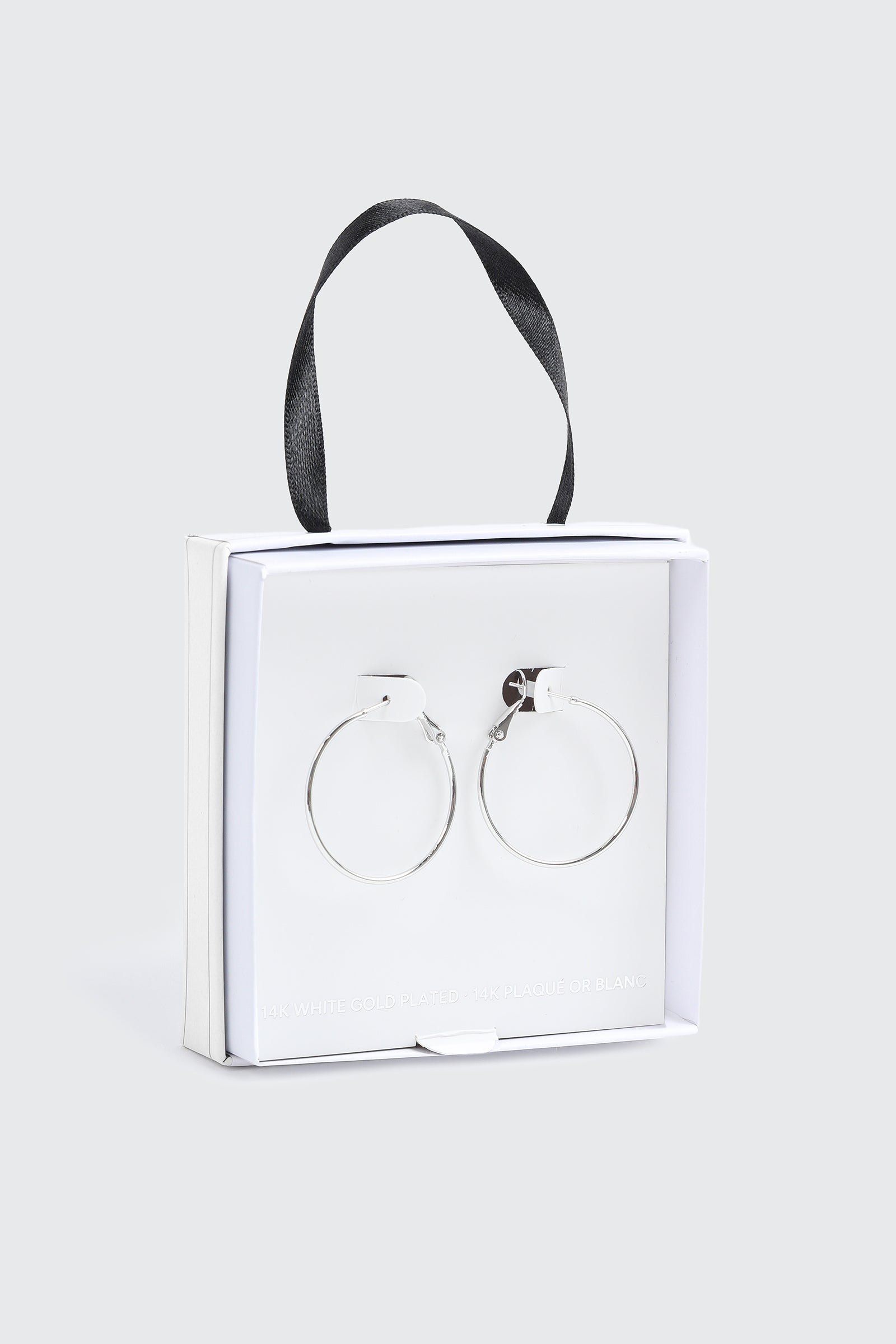 14K White Gold Plated Hoop Earrings