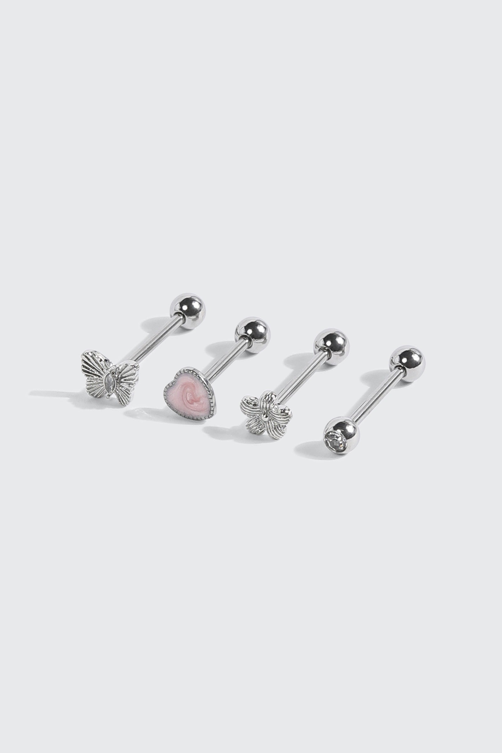 4-Pack Stainless Steel Tongue Piercing