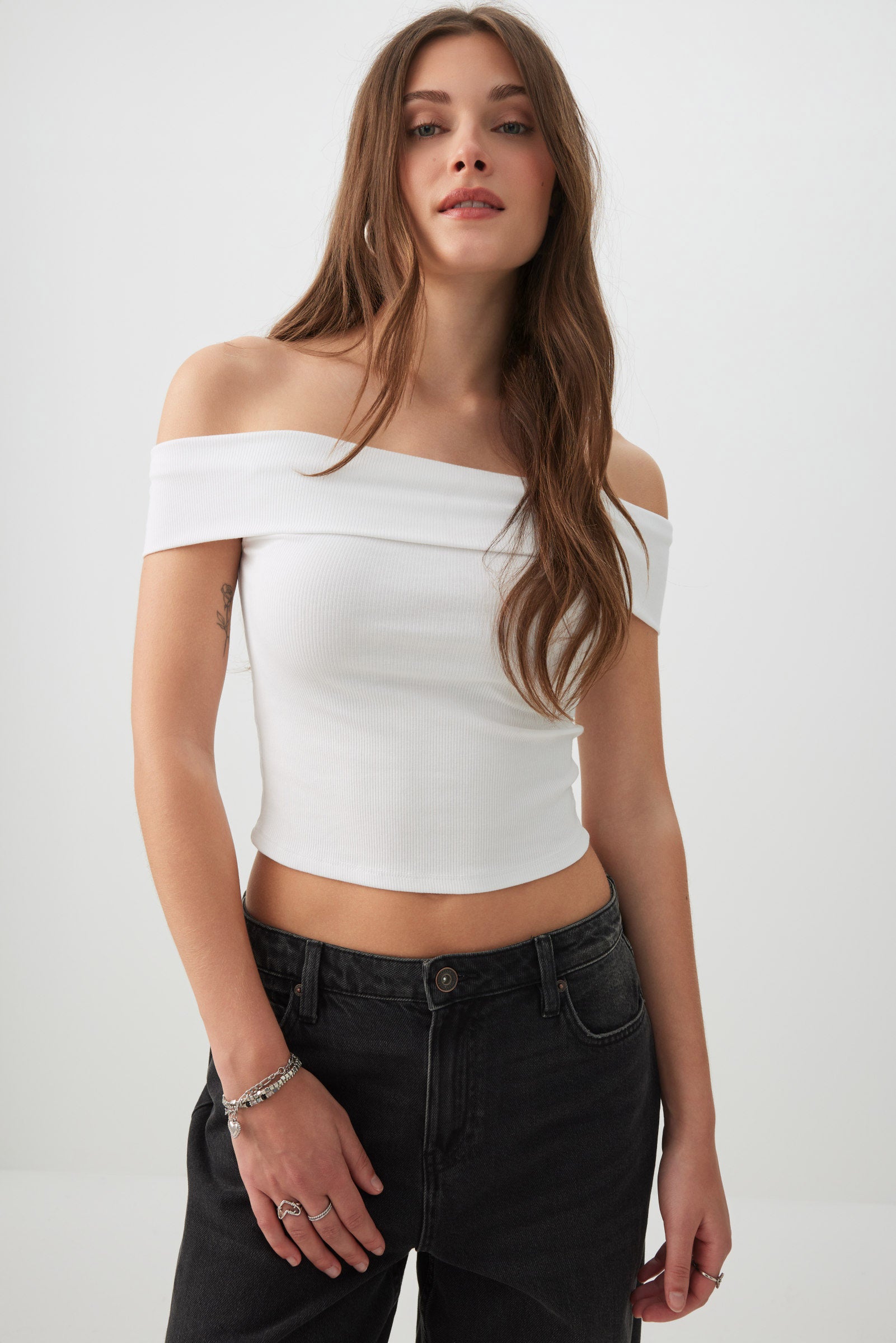 トップス eaphi MULTI SHOULDER PARTS RIB TOPS Joseph Ribkoff Zipper Hip-Length Casual Top Style 251006 | 1ère Avenue