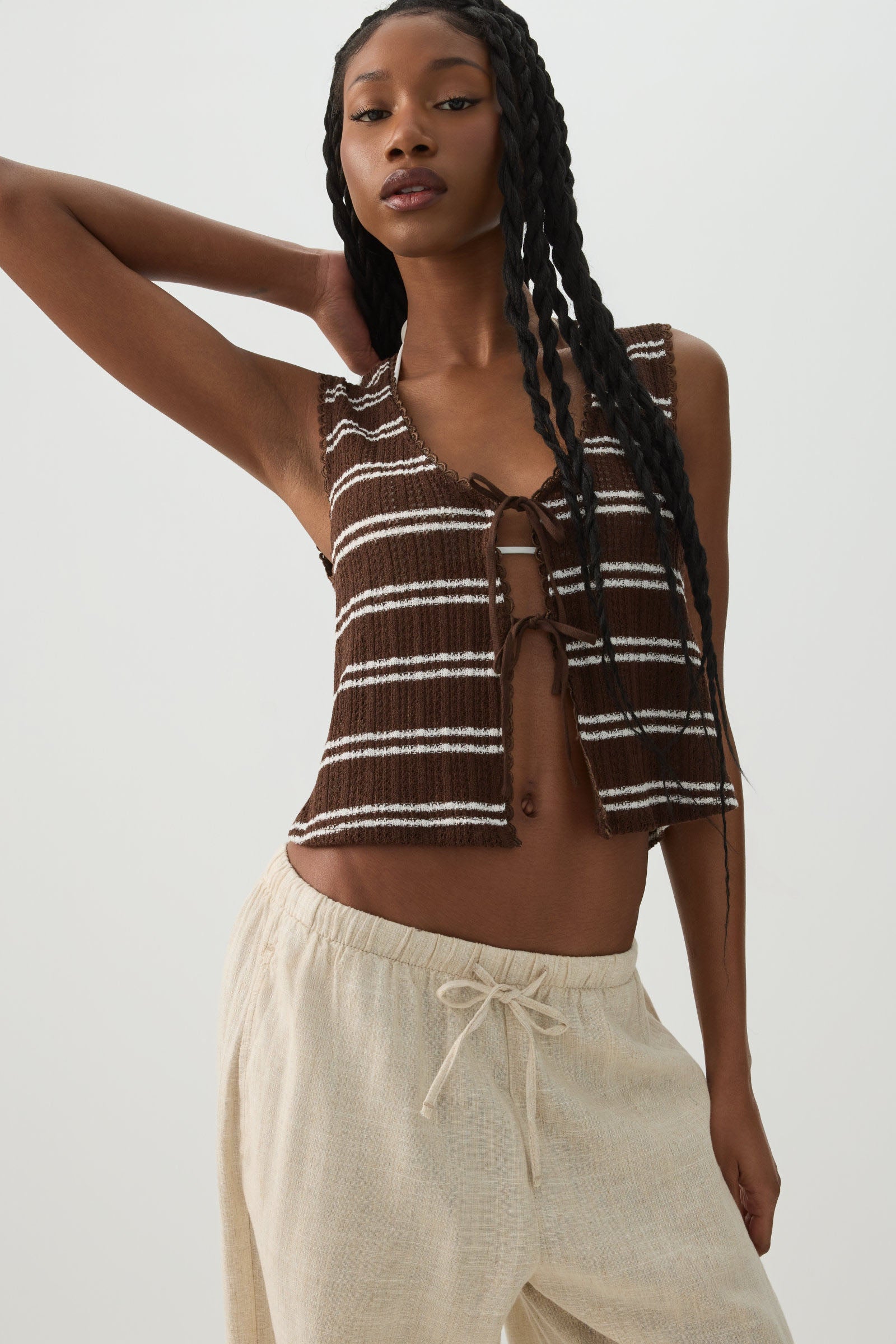 Striped Tie Front Sweater Tank – Ardene