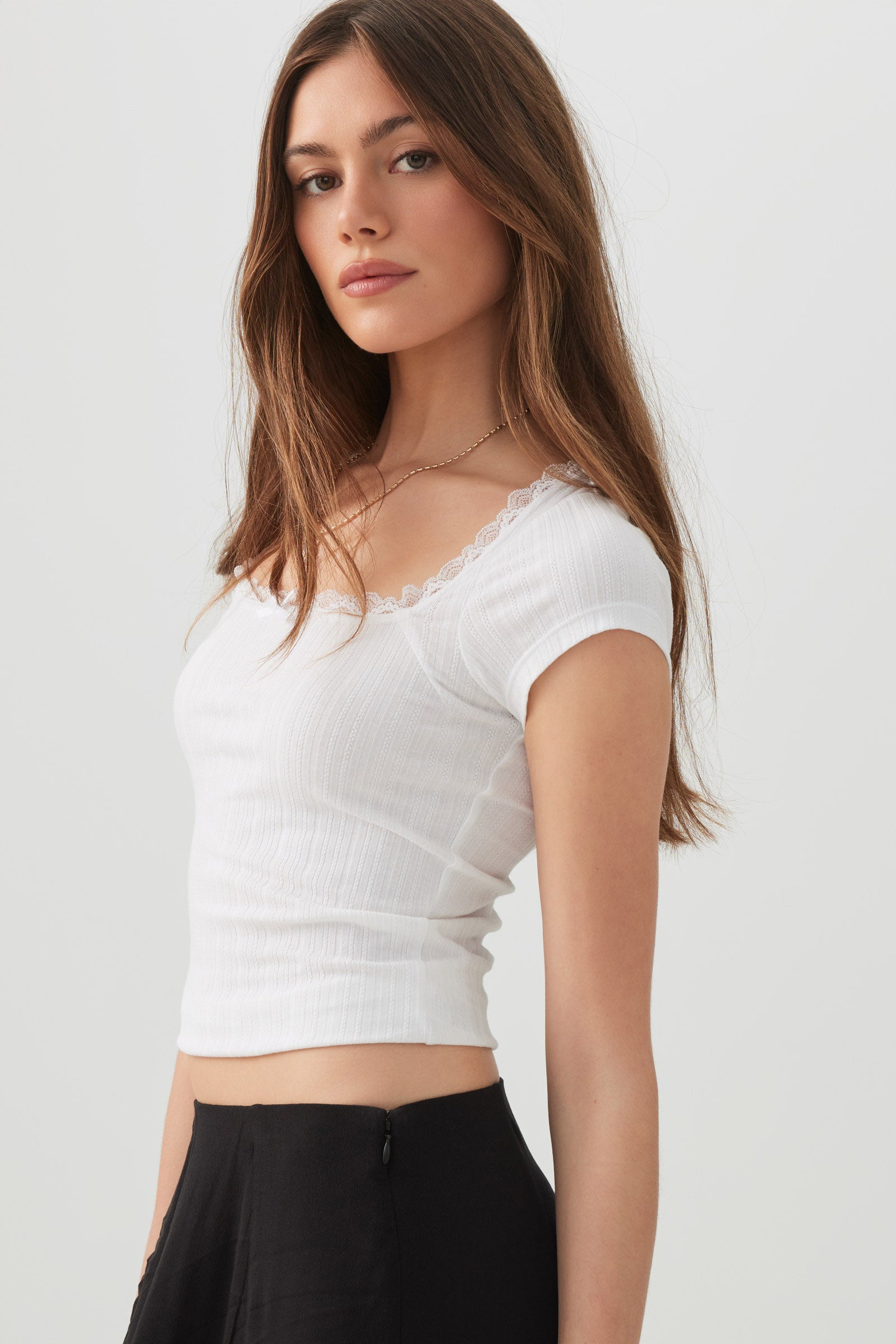 Scoop Neck T-Shirt with Lace Trim – Ardene