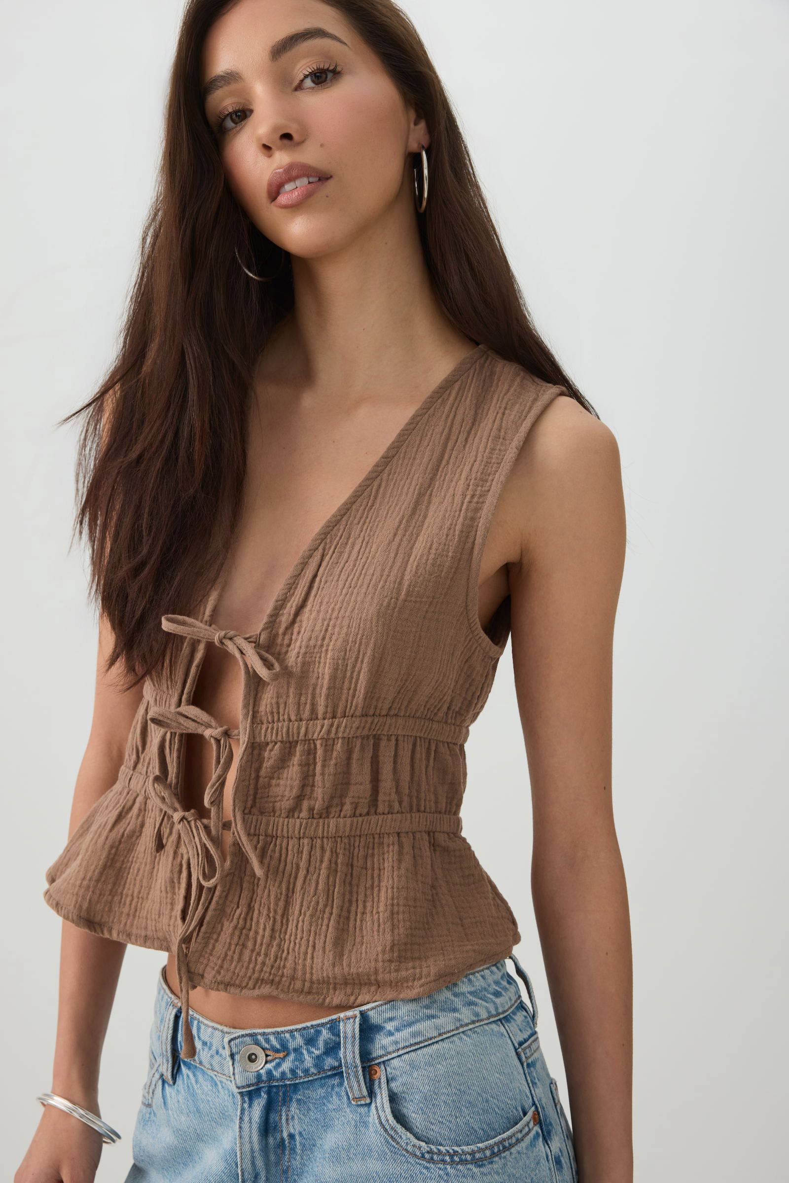Gauze Tie-Front Top