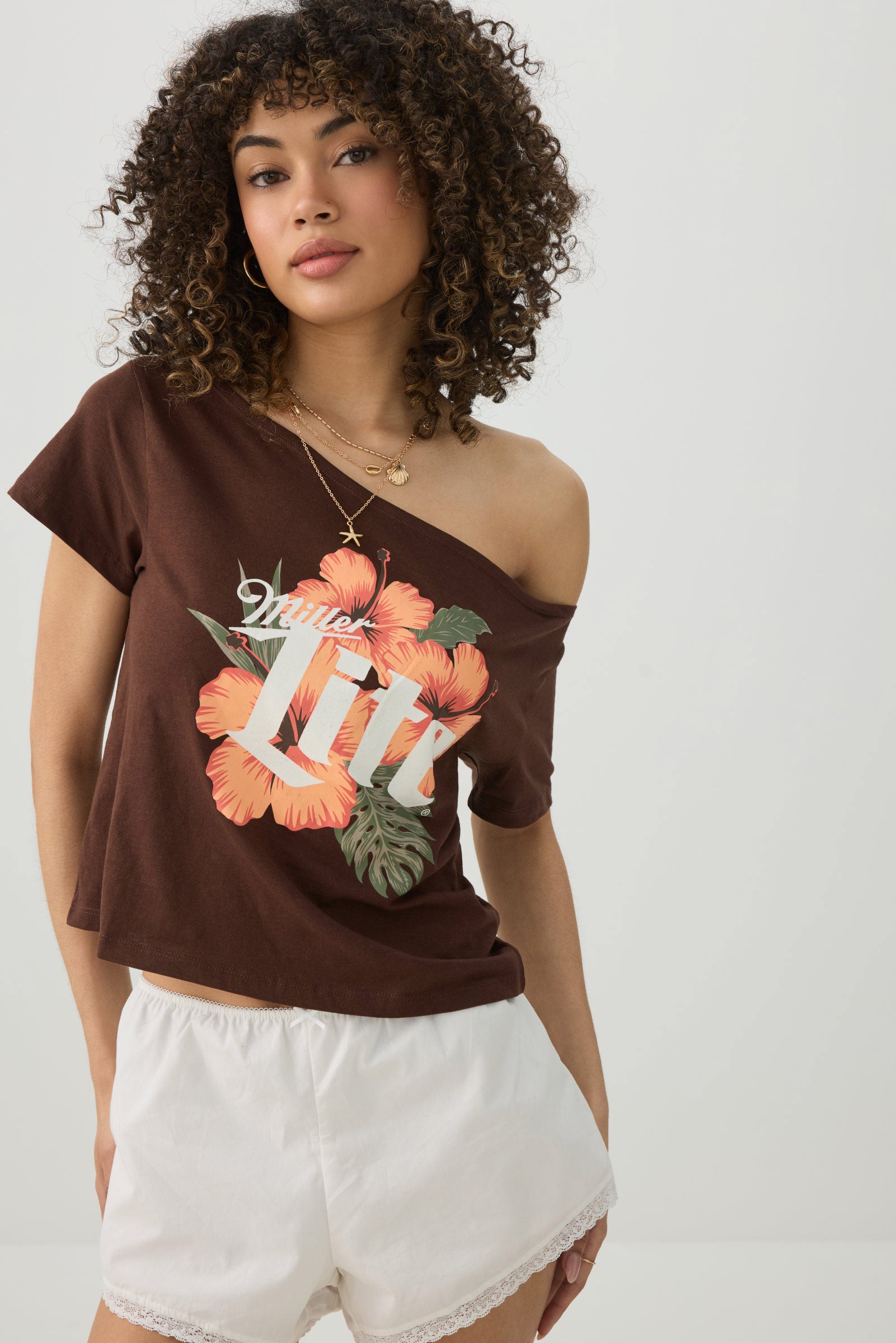 Off Shoulder Crop Graphic T-shirt