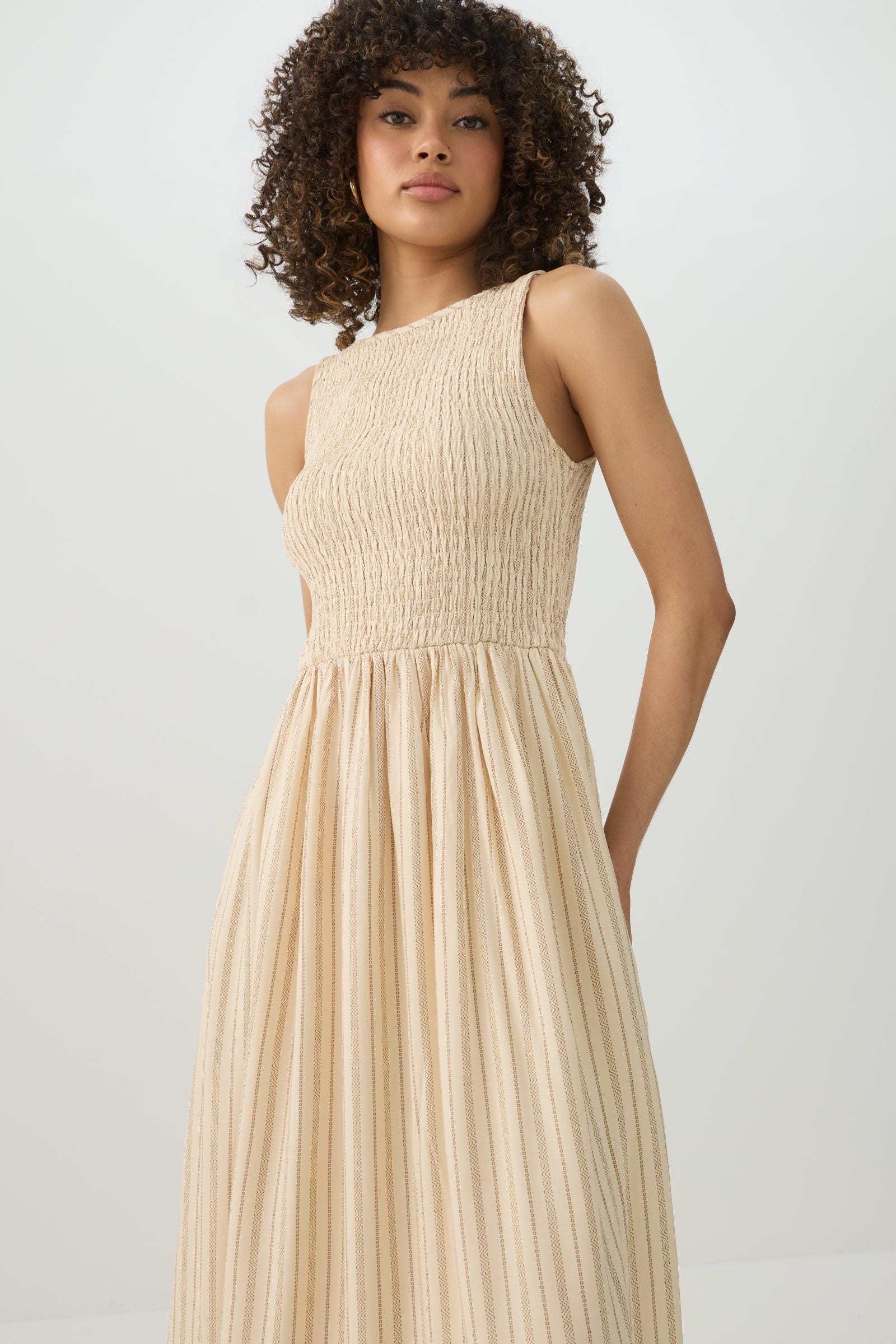 Ardene Women's Smocked Halter Midi Dress in Light Yellow | Size Large