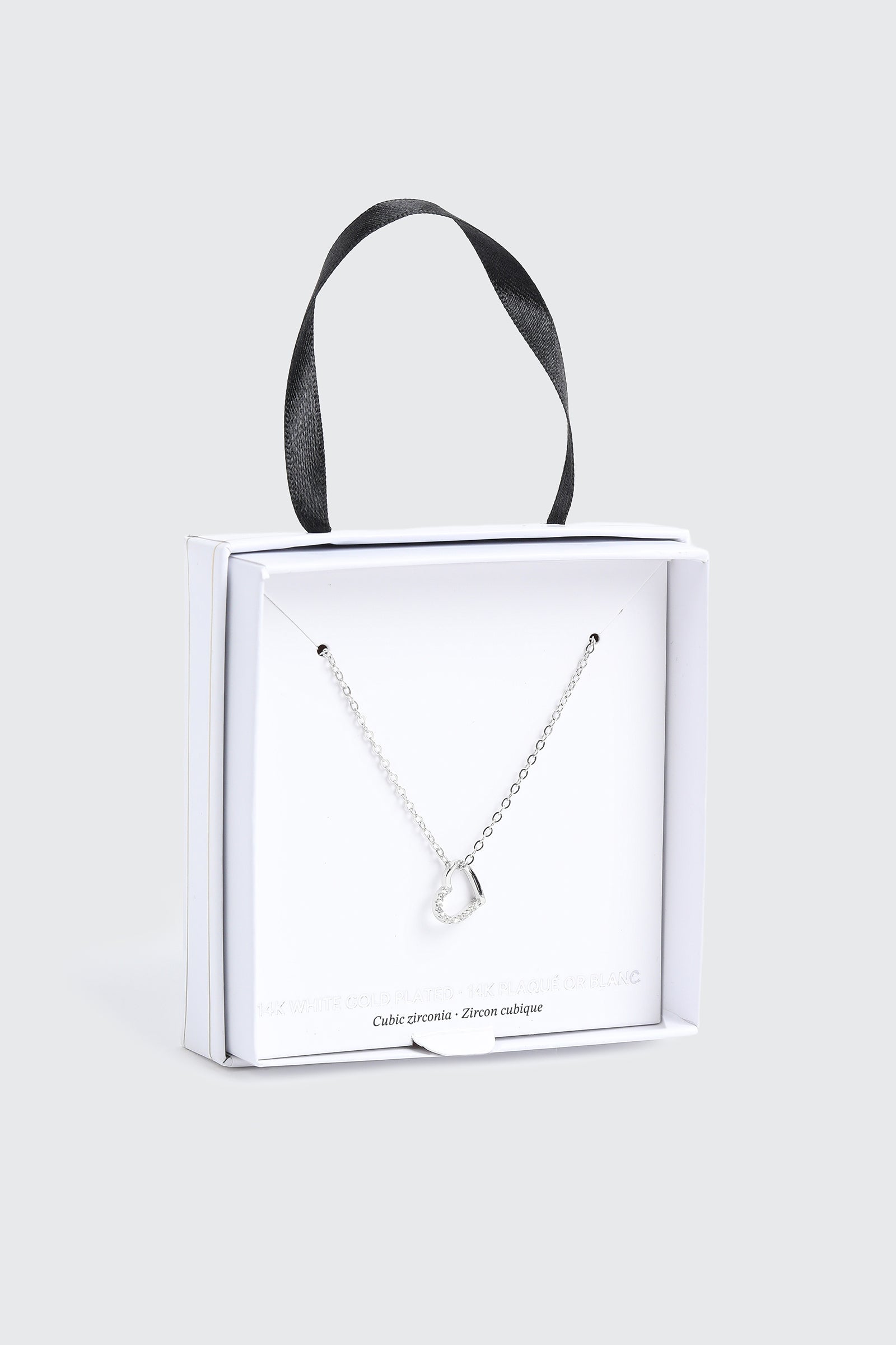 14K White Gold Plated Heart Necklace