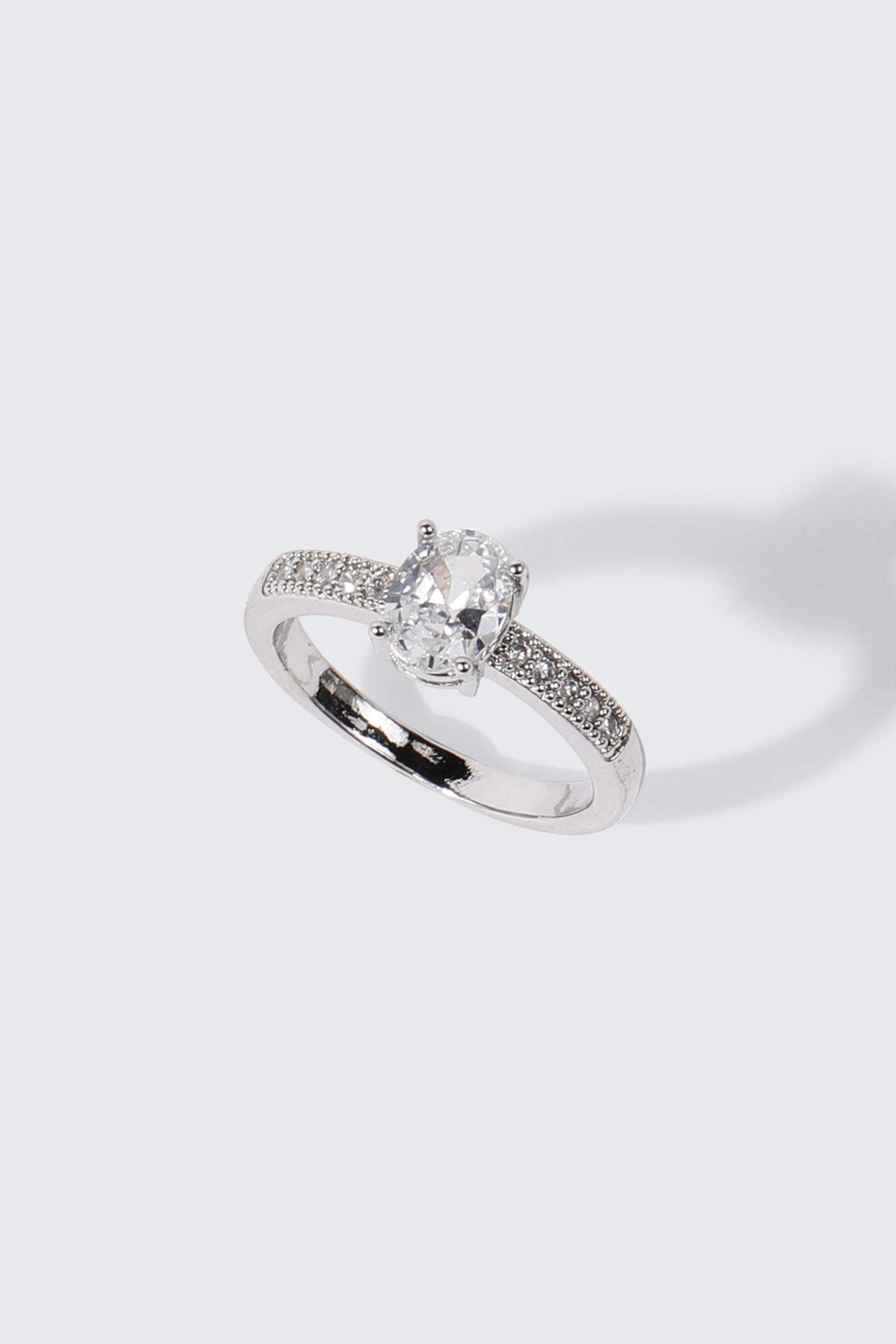 14K White Gold Plated Oval Ring