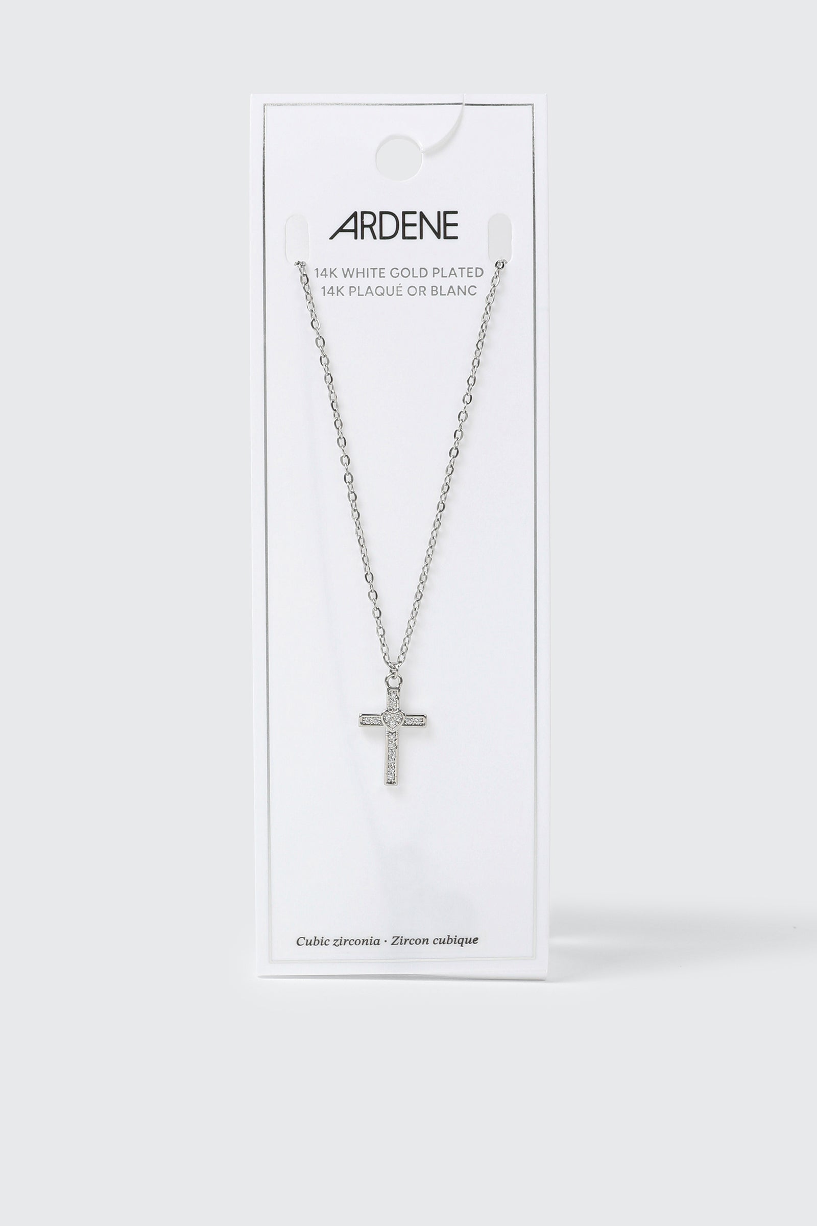 14K White Gold Plated CZ Cross Necklace