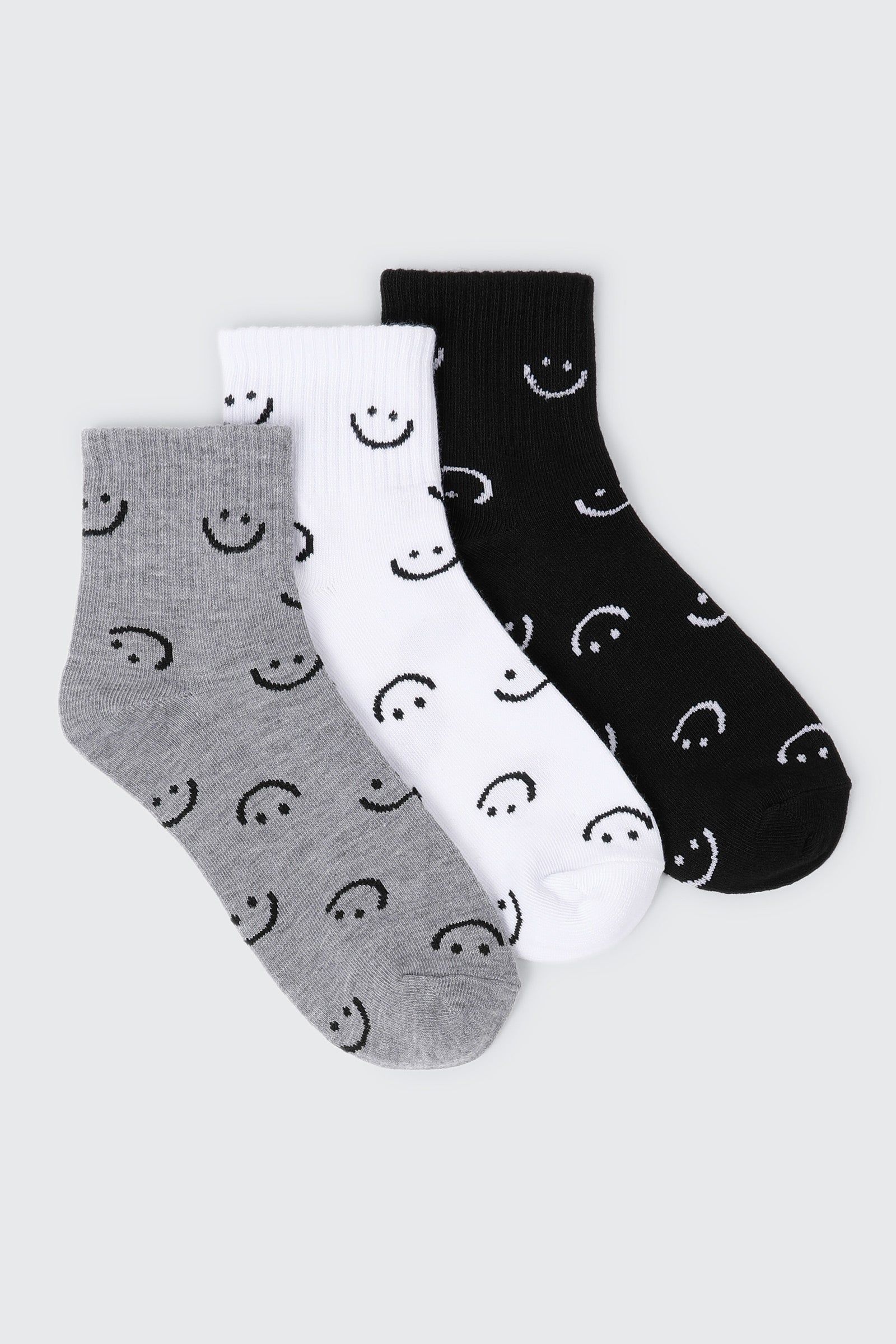3-Pack Smiley Face Demi Crew Socks