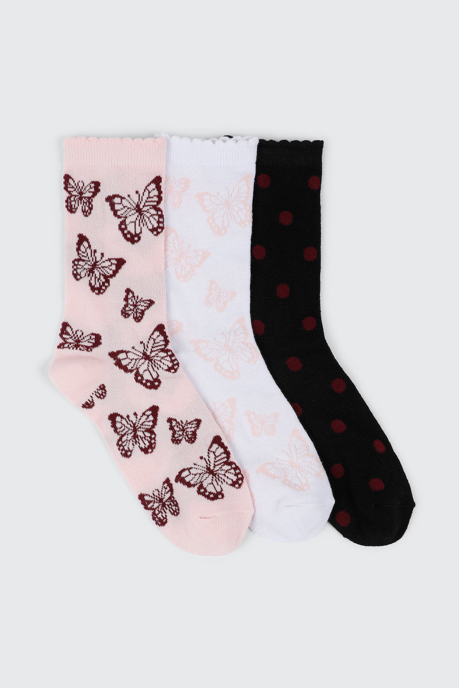 3-Pack Butterfly Crew Socks