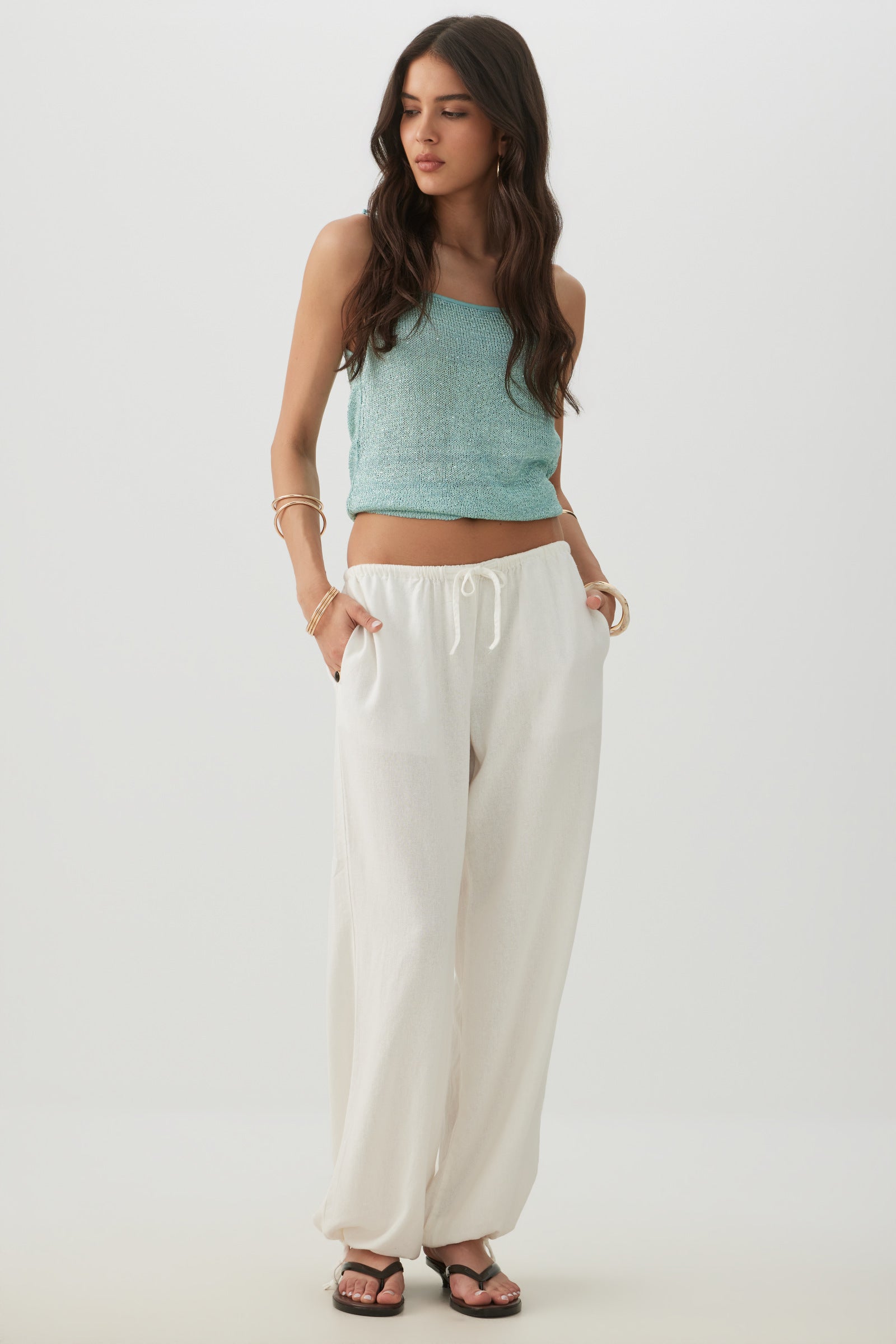 Linen Blend Wide Leg Pant with Tie Hem | Ardene