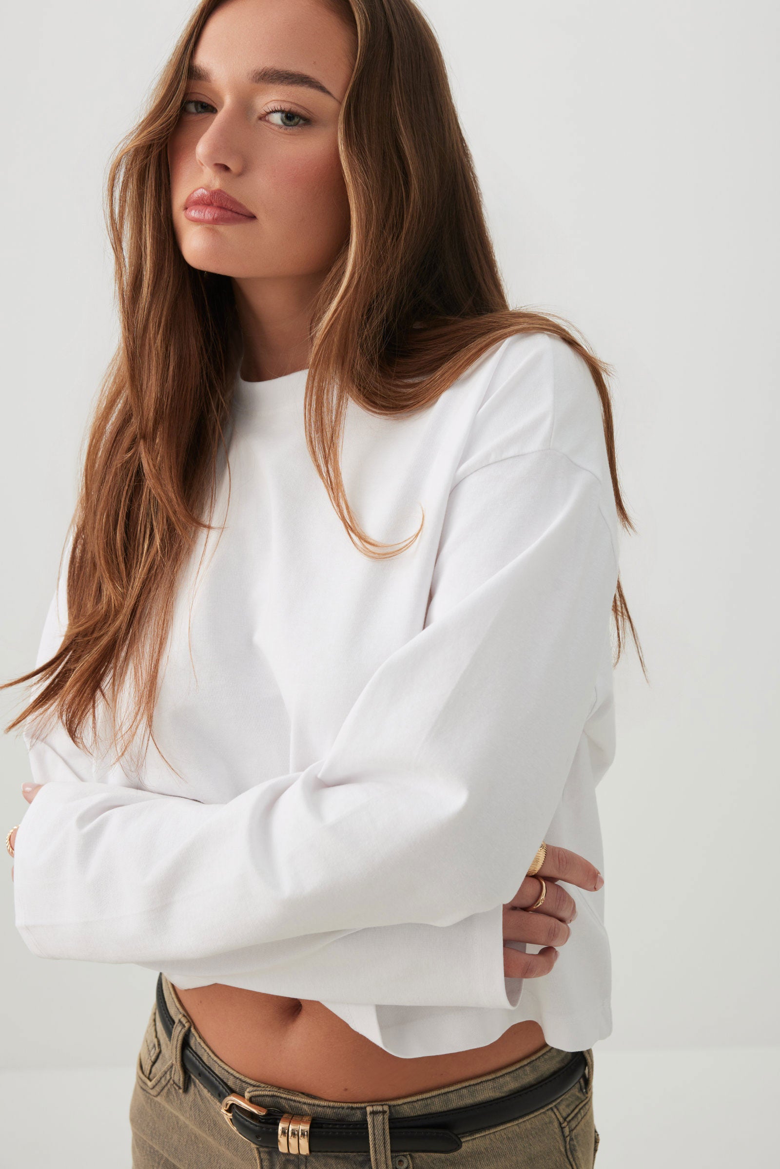 BASICORE™ Boxy Long Sleeve T-Shirt White | Ardene USA