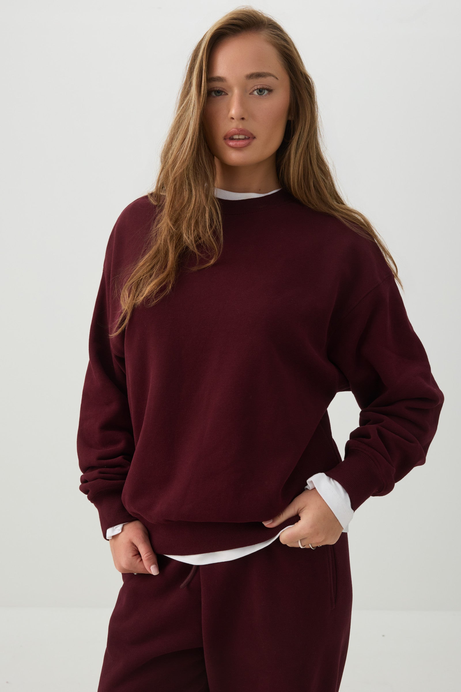 MADESOFT™ Fleece Crew Neck Sweatshirt Dark Cherry | Ardene Canada
