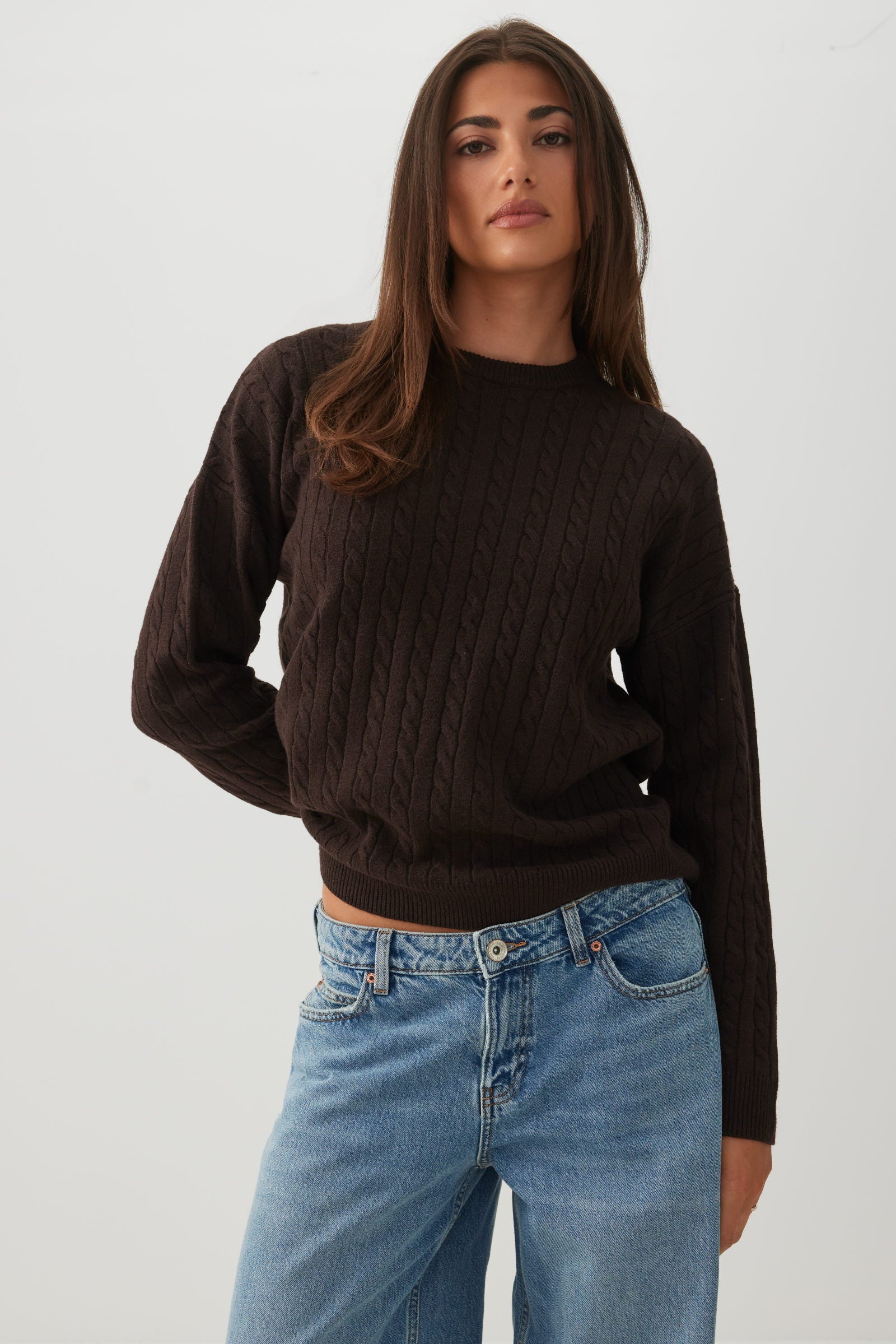 Cable Knit Crew Neck Sweater