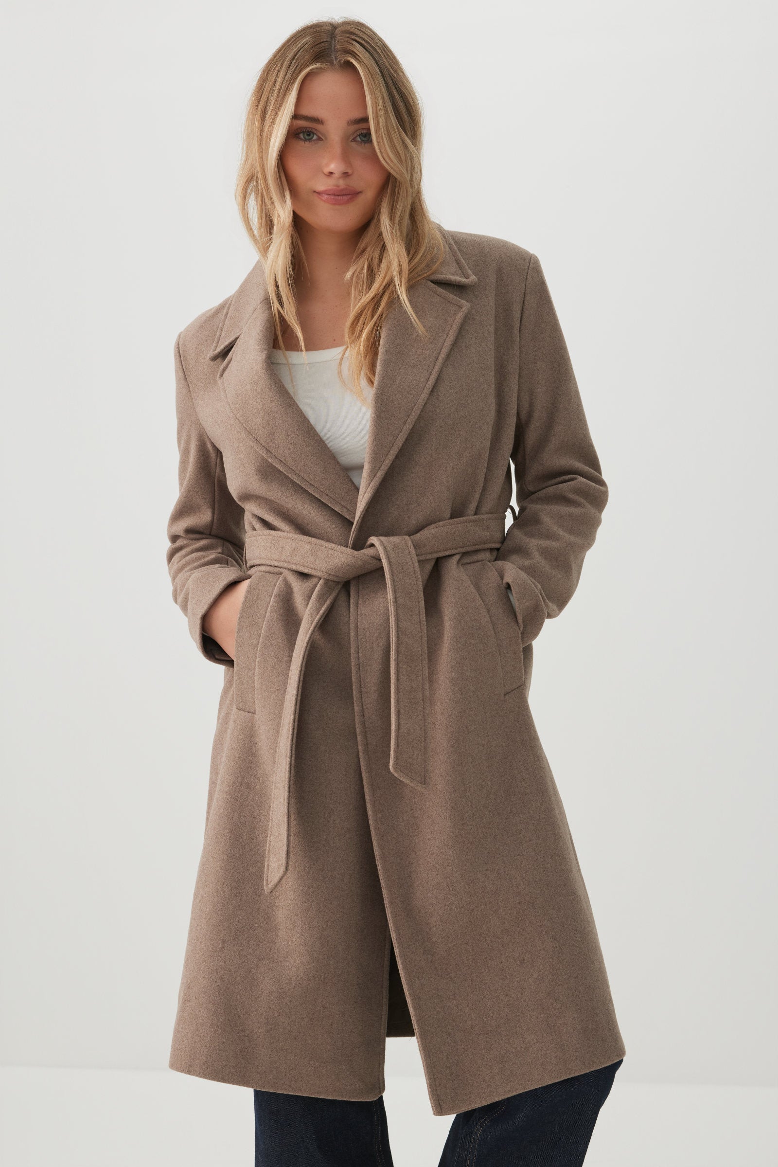 Felt Wrap Belted Coat