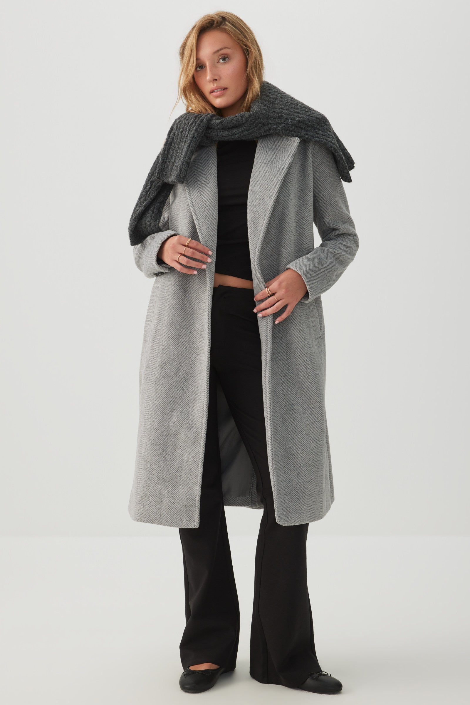 Felt Wrap Belted Coat