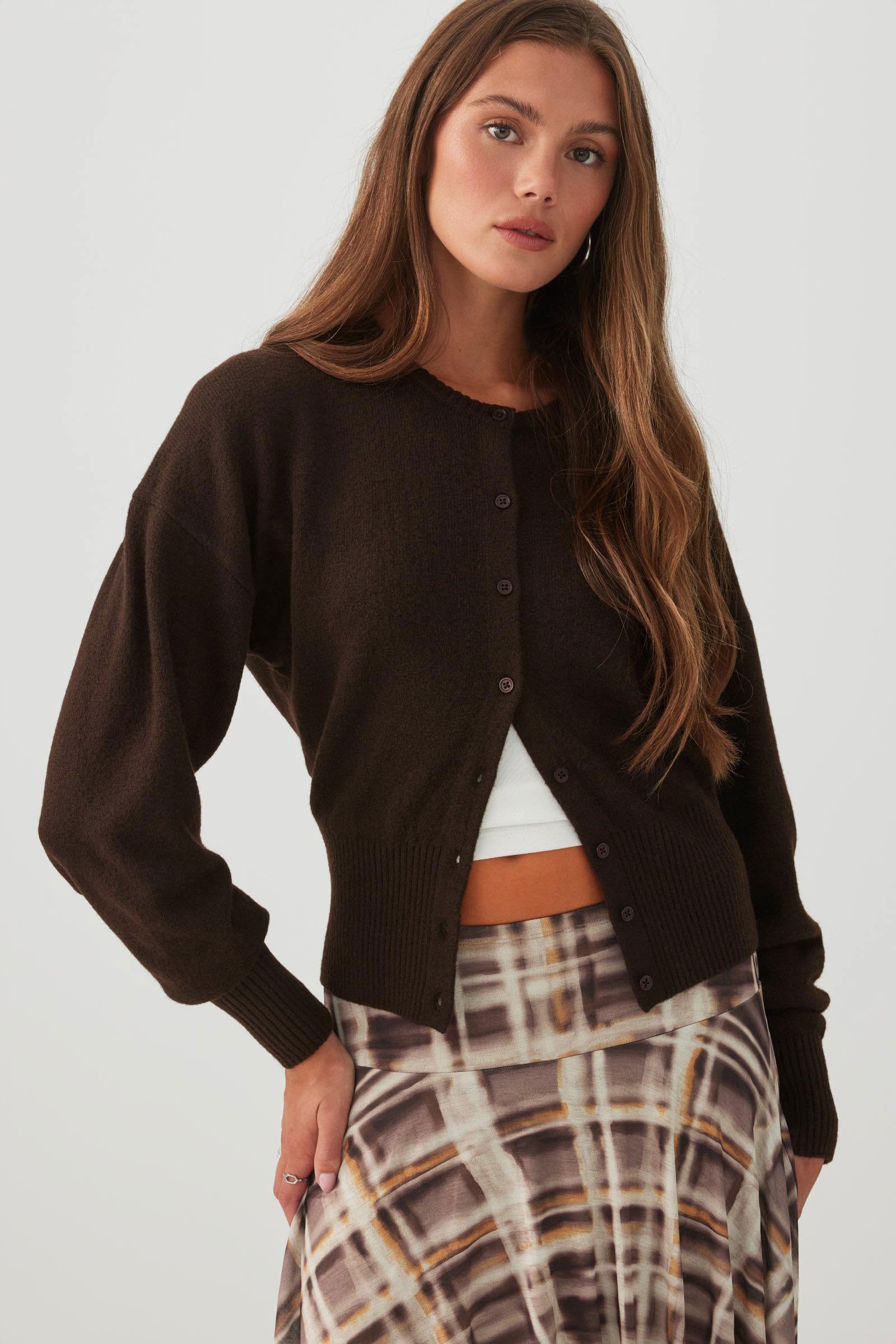 Long Cuff Button Front Cardigan