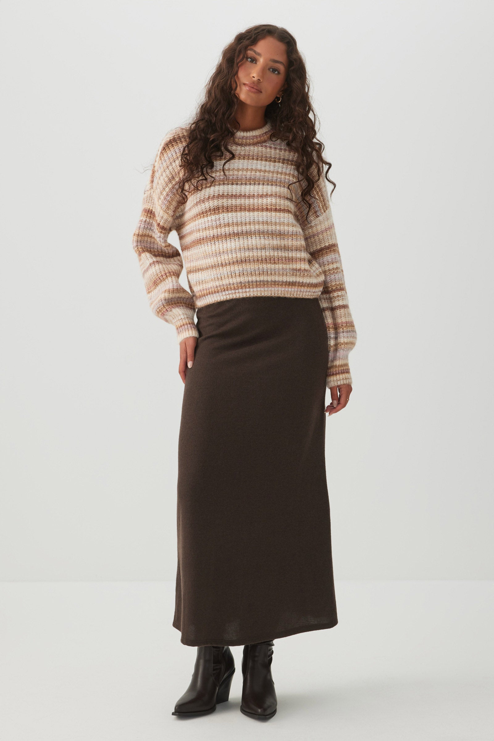Brushed Knit A Line Midi Skirt