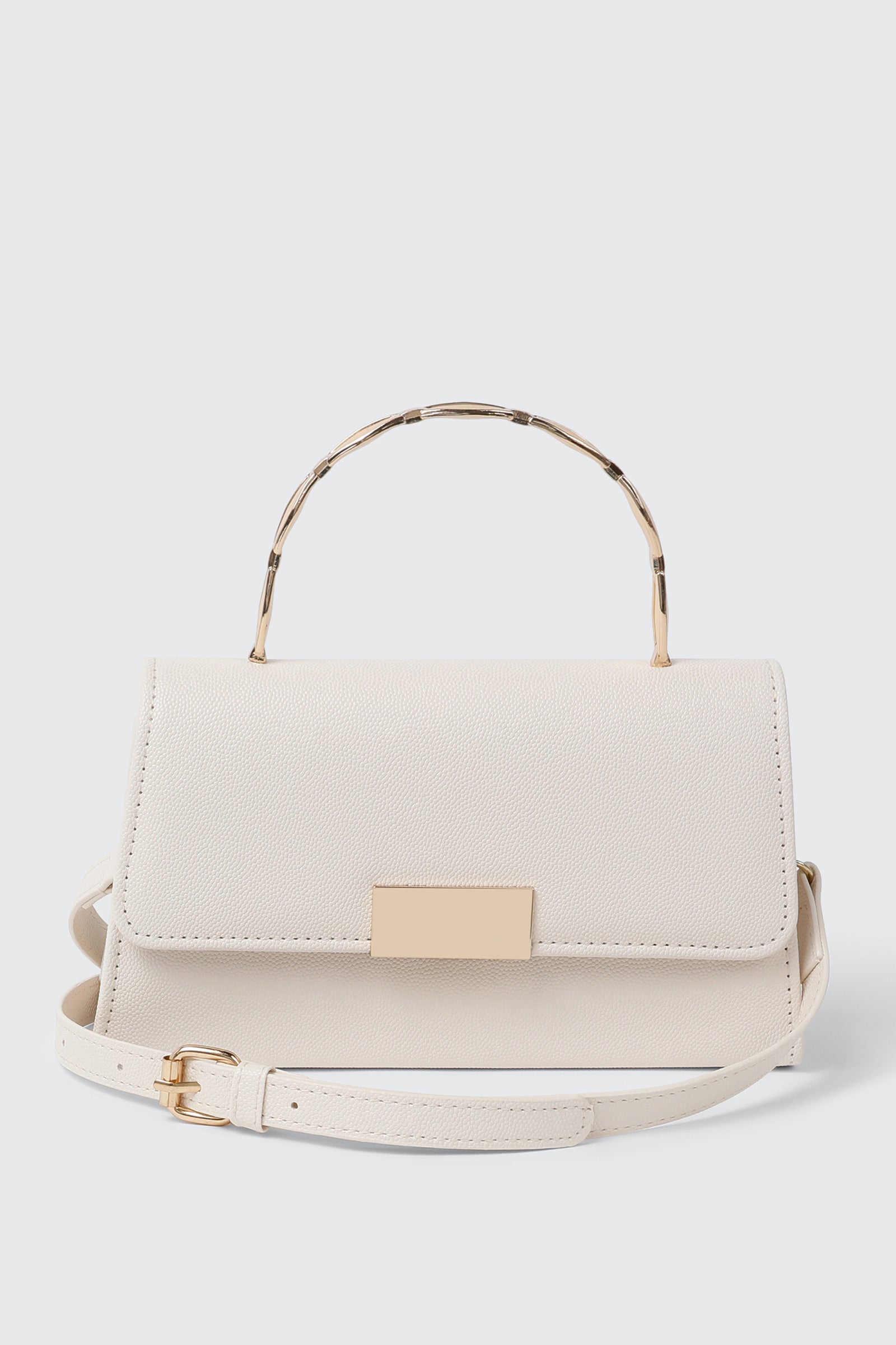 Faux Leather Metal Handle Handbag