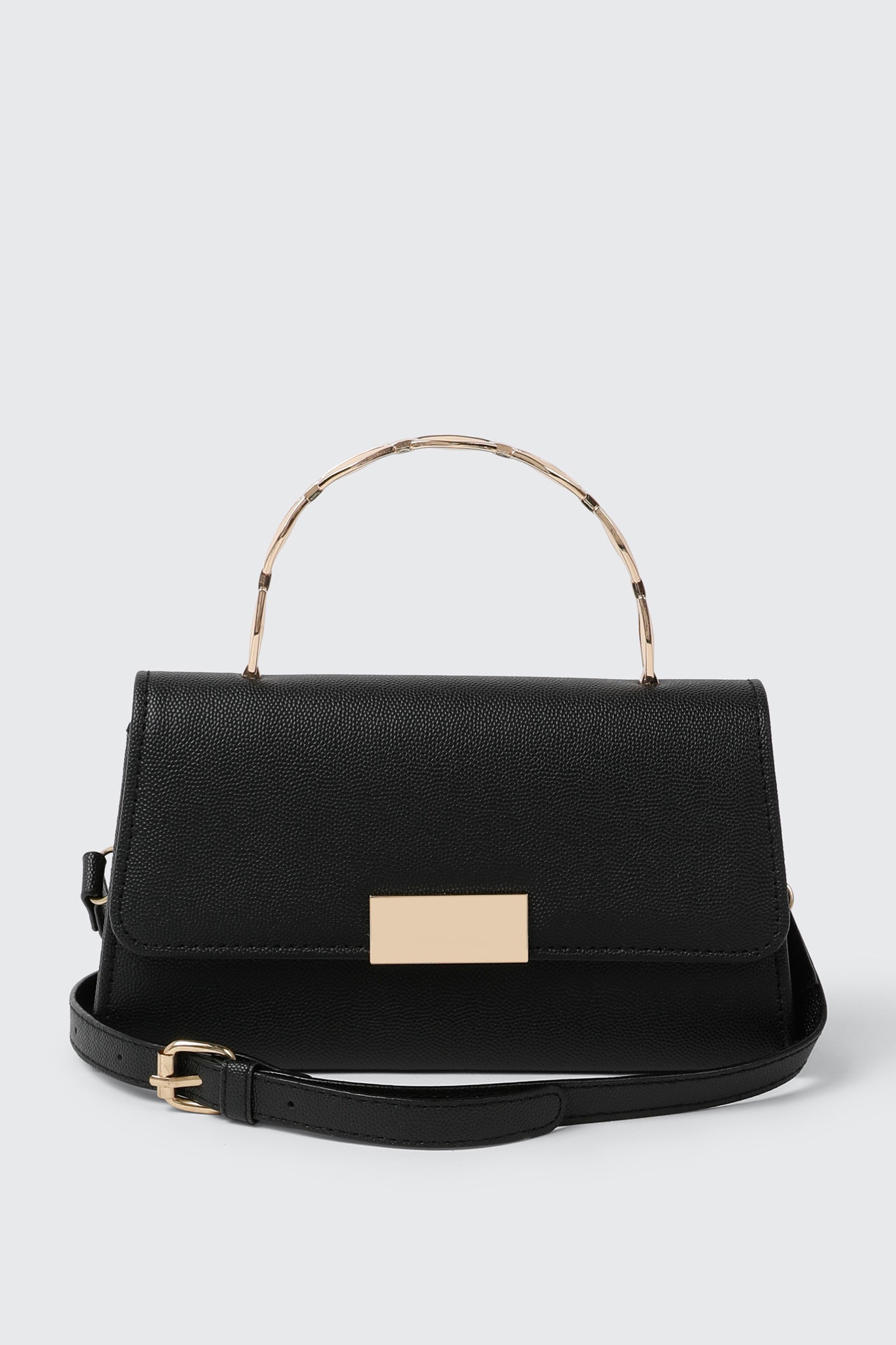Faux Leather Metal Handle Handbag