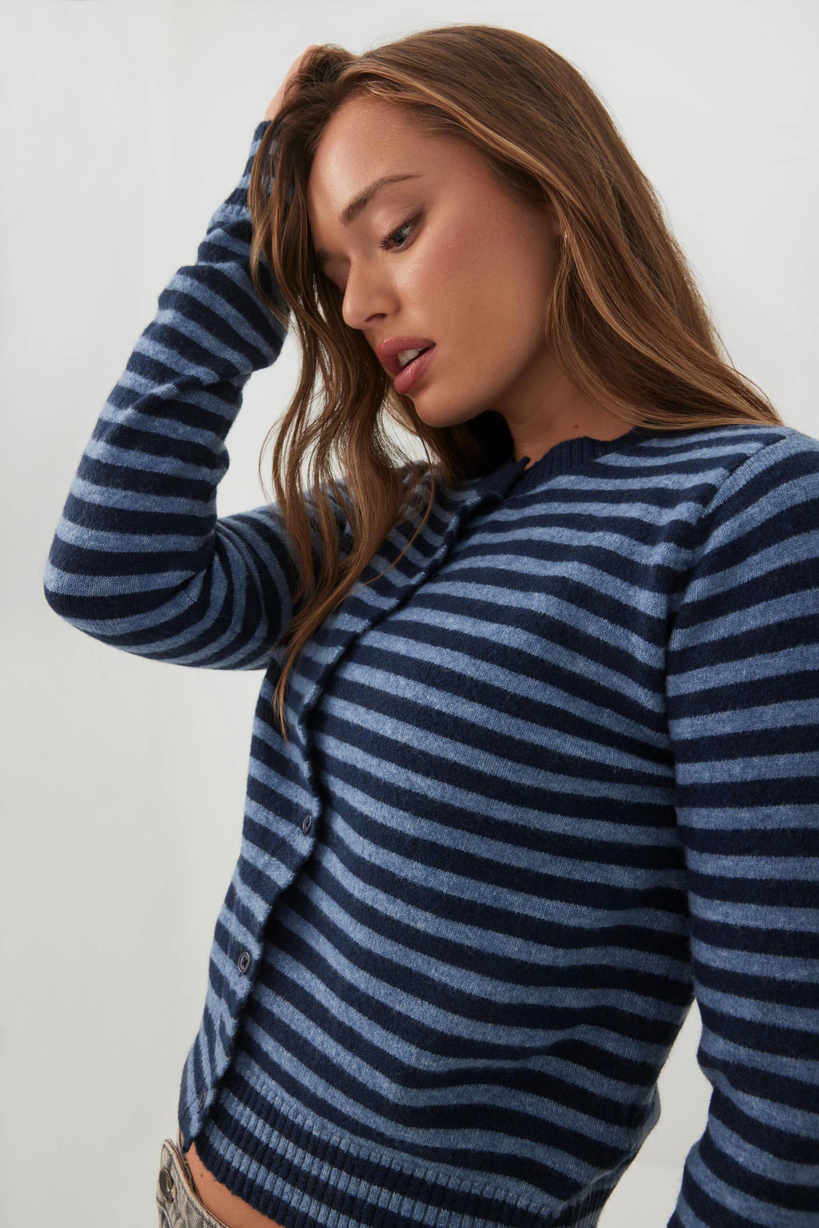 Striped Crop Button Front Cardigan