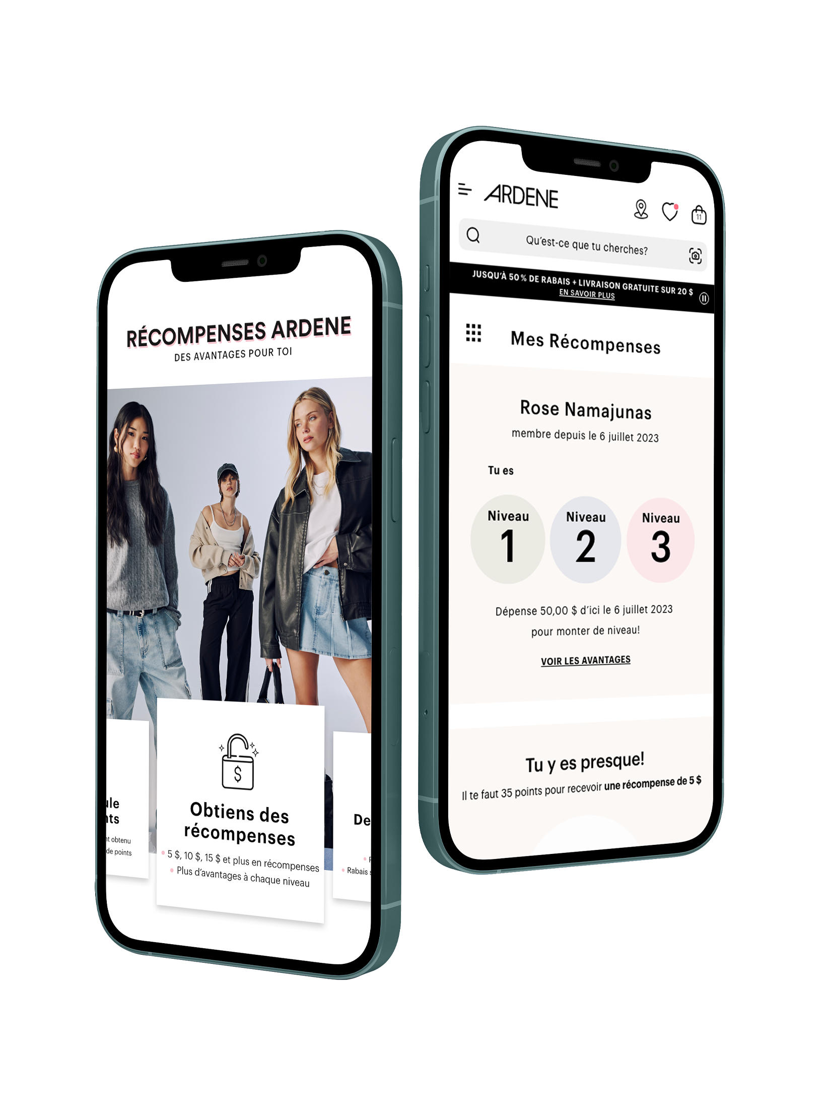 Aperçu de l'appli Récompenses Ardene