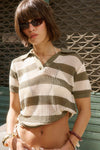 Striped Knit Polo Sweater
