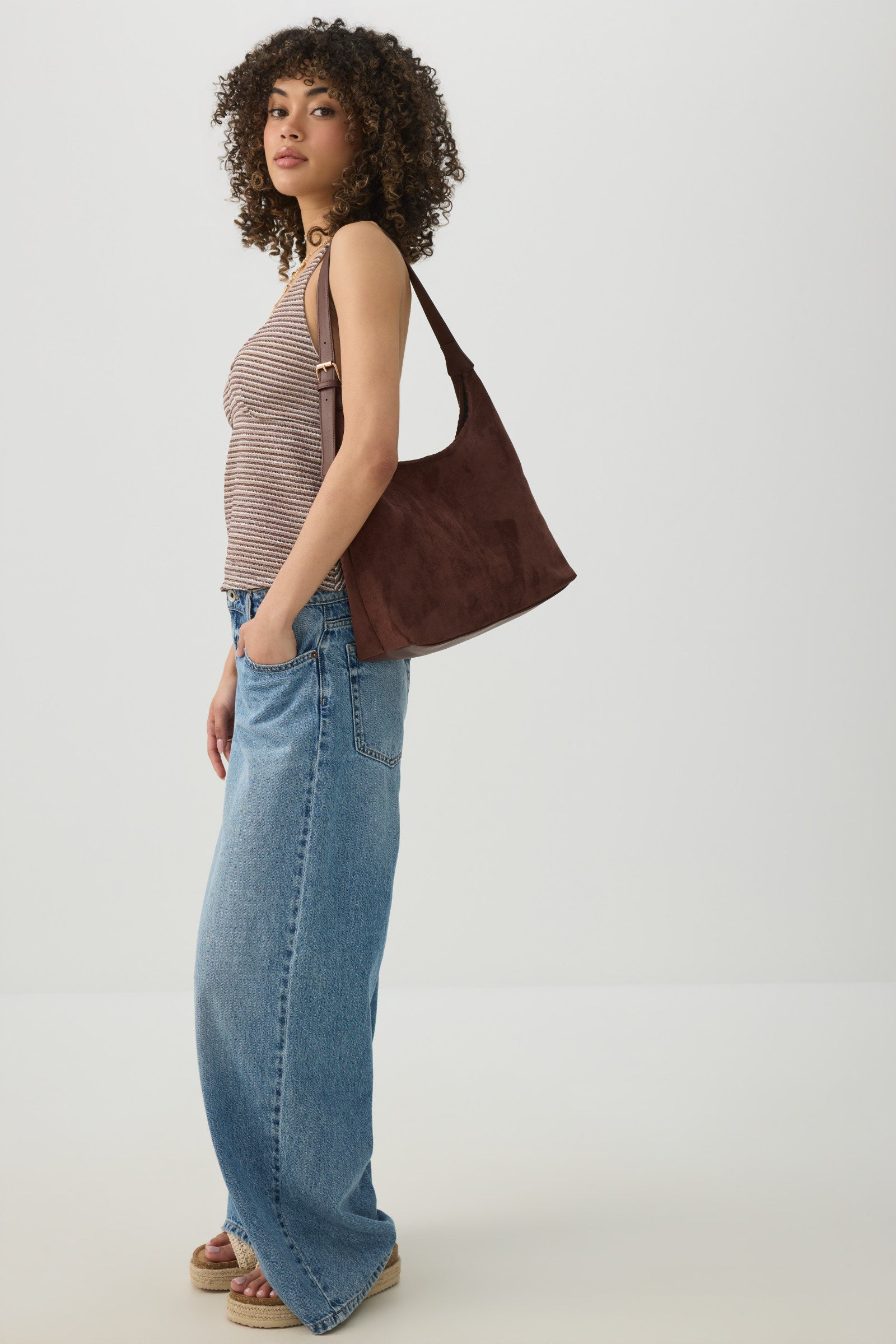 Faux Suede Shoulder Bag with Buckle Detail – Ardene