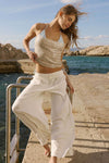 Pantalon taille haute en mélange de lin