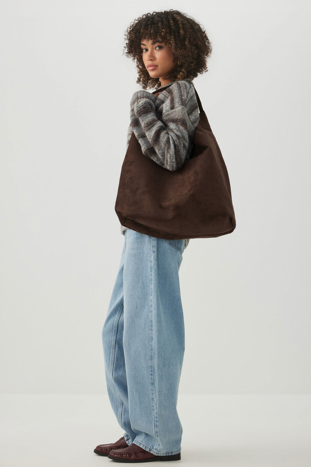 Faux Suede Slouchy Tote Bag
