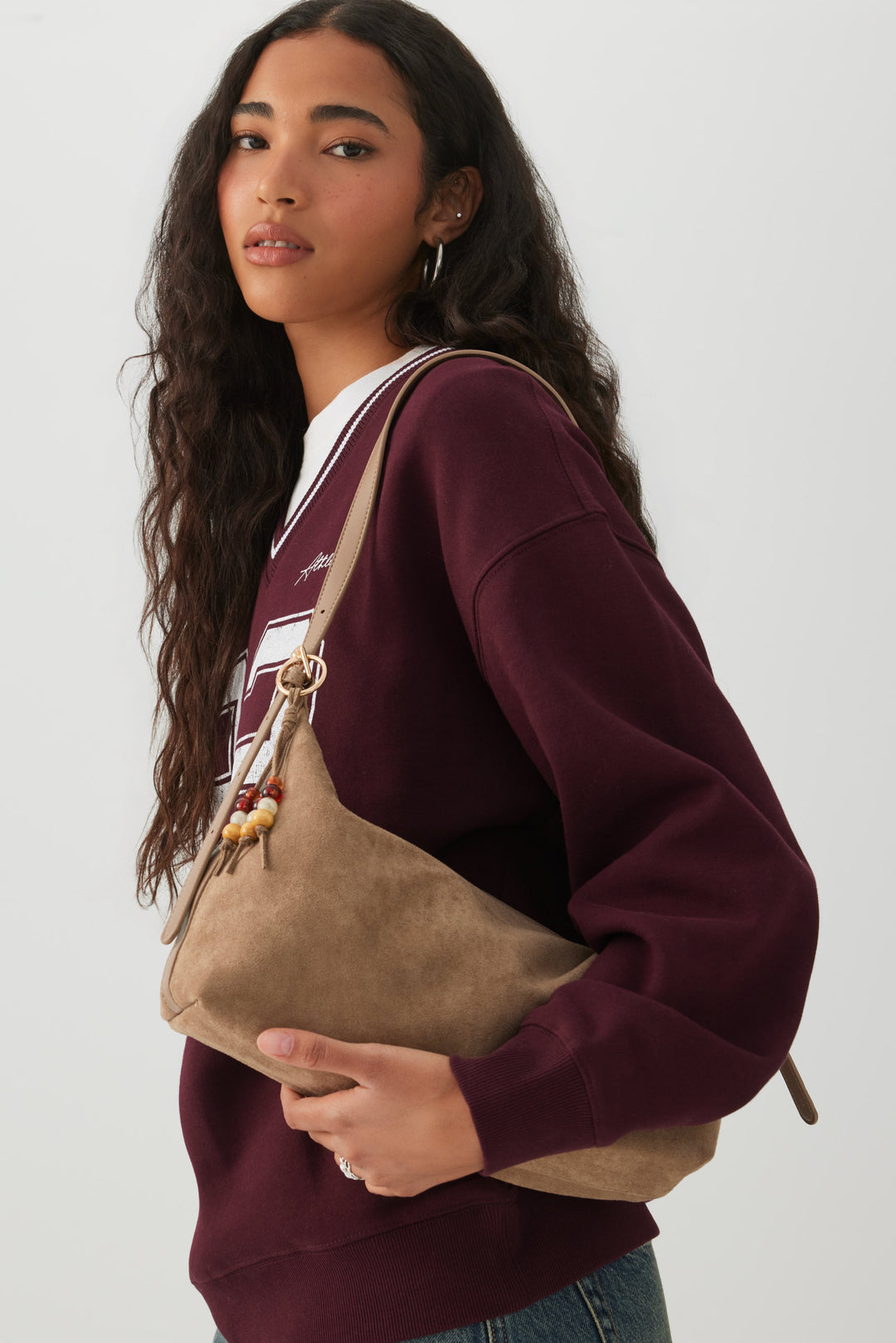 Suede Small Tote with Beads