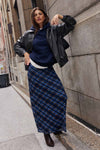 Plaid pattern Mesh Maxi Skirt