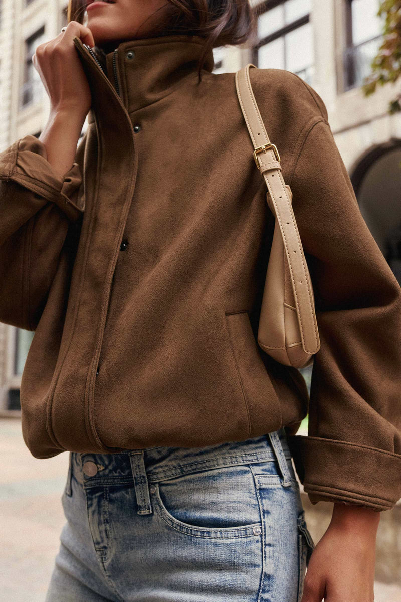 Faux Suede Zip Up Jacket