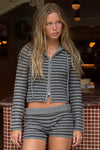Striped Zip Up Hooded Sweater