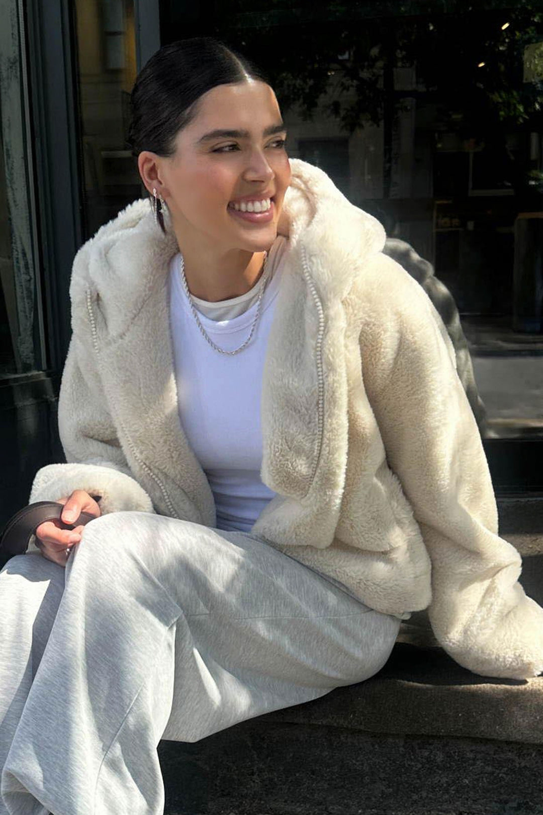 Short Faux Fur Hooded Jacket