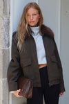 Faux Leather Jacket with Removable Collar