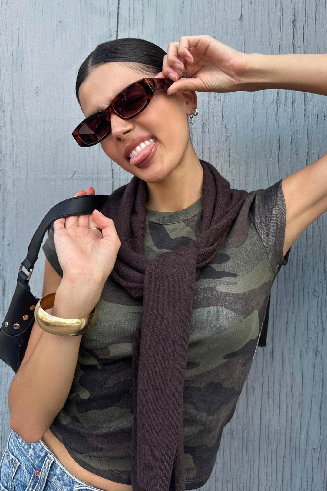 Camo Fine Rib Cropped T-Shirt