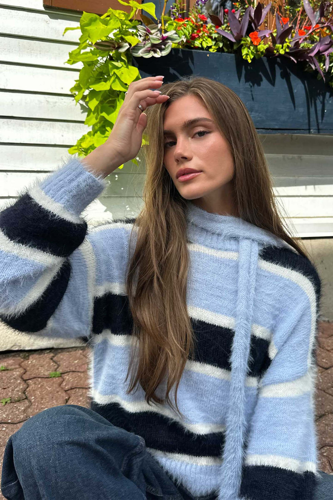 Striped Oversized Sweater with Scarf