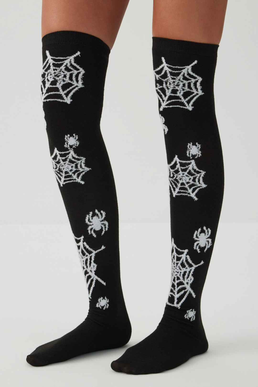 Fuzzy Spiderweb Over the Knee Socks
