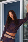 Cropped Striped Boat Neck Top