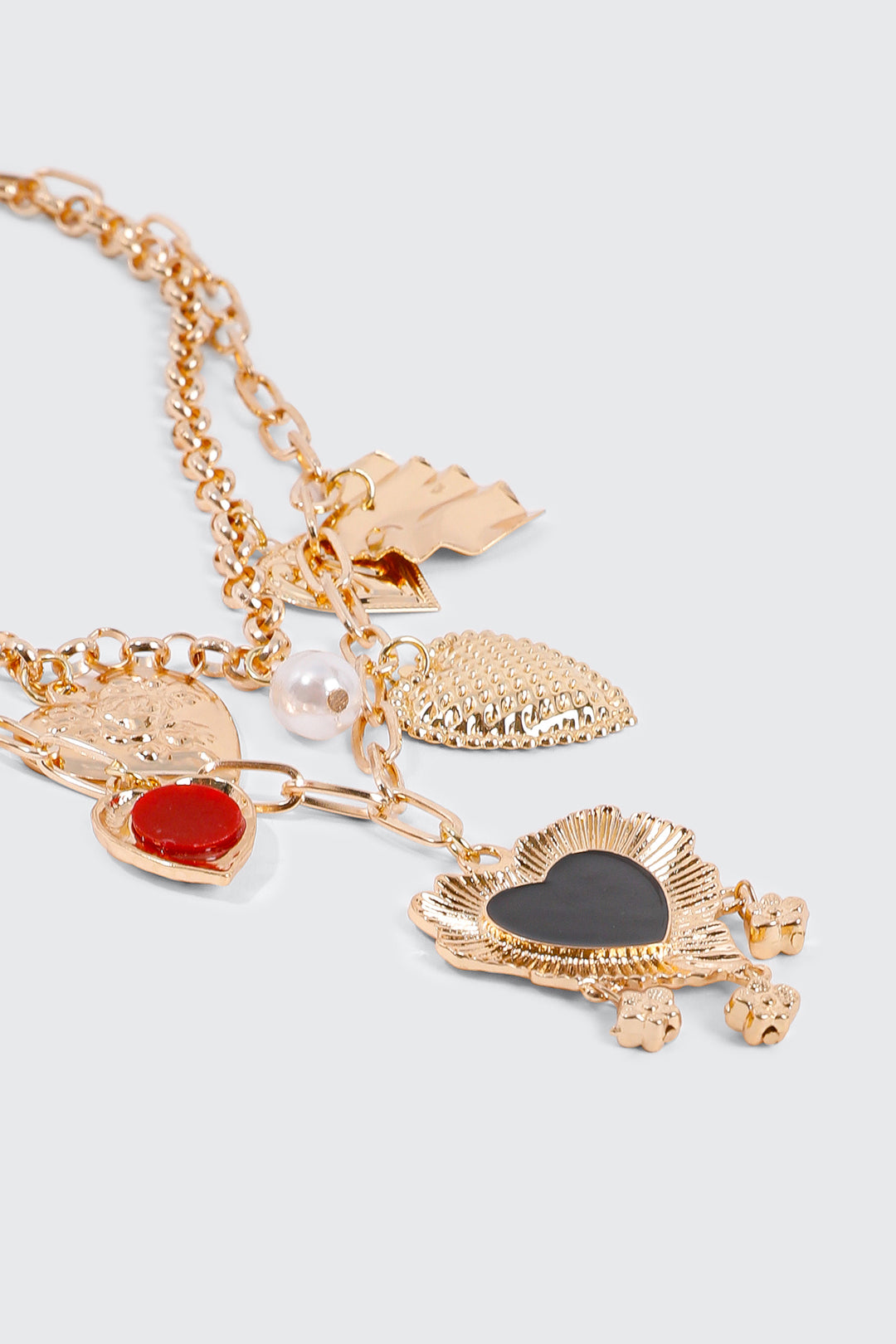 Two-Row Chunky Necklace with Heart Charms