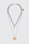 2-Row Necklace with Heart Pendants