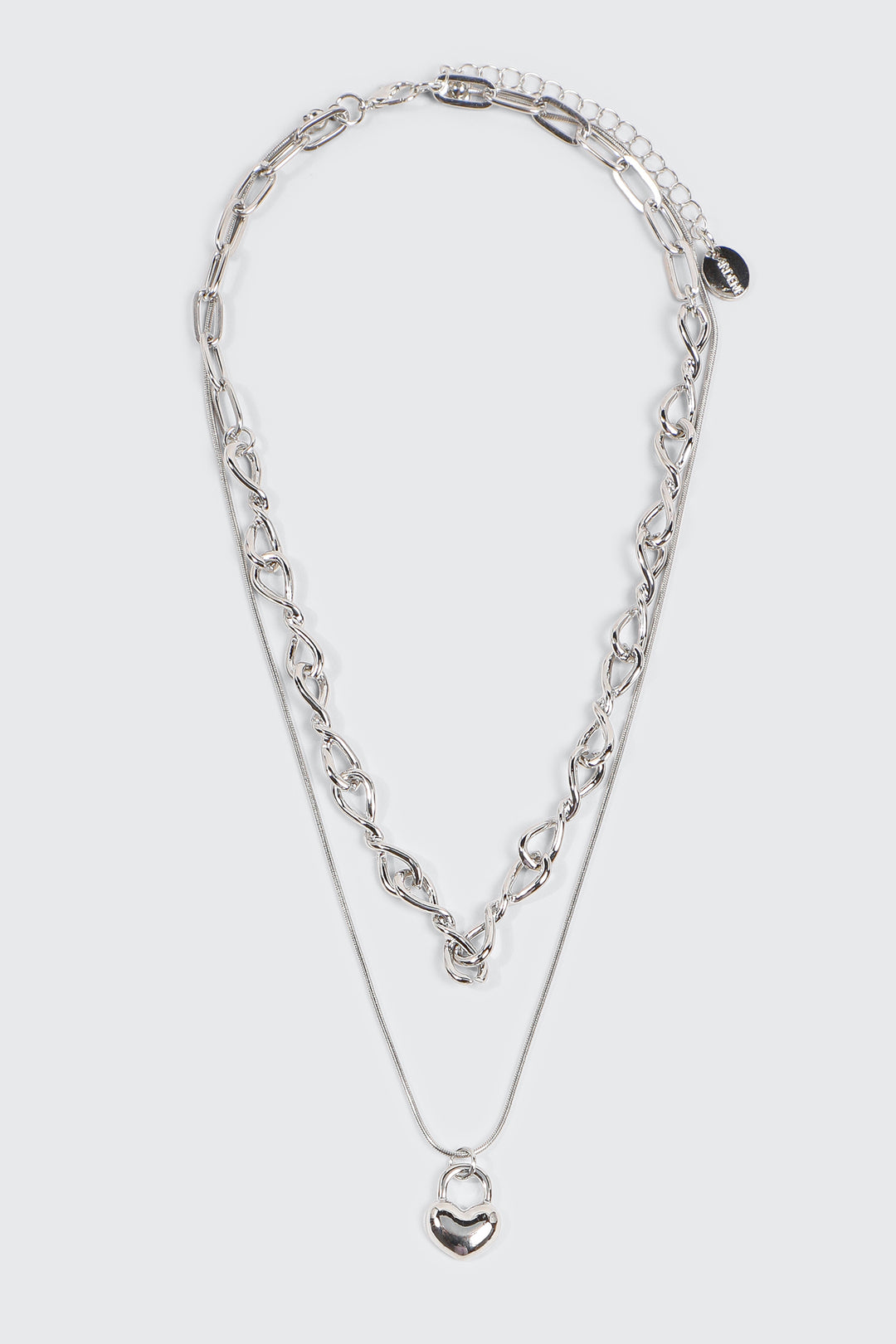 Two-Row Twist Chain & Lock Pendant Necklace