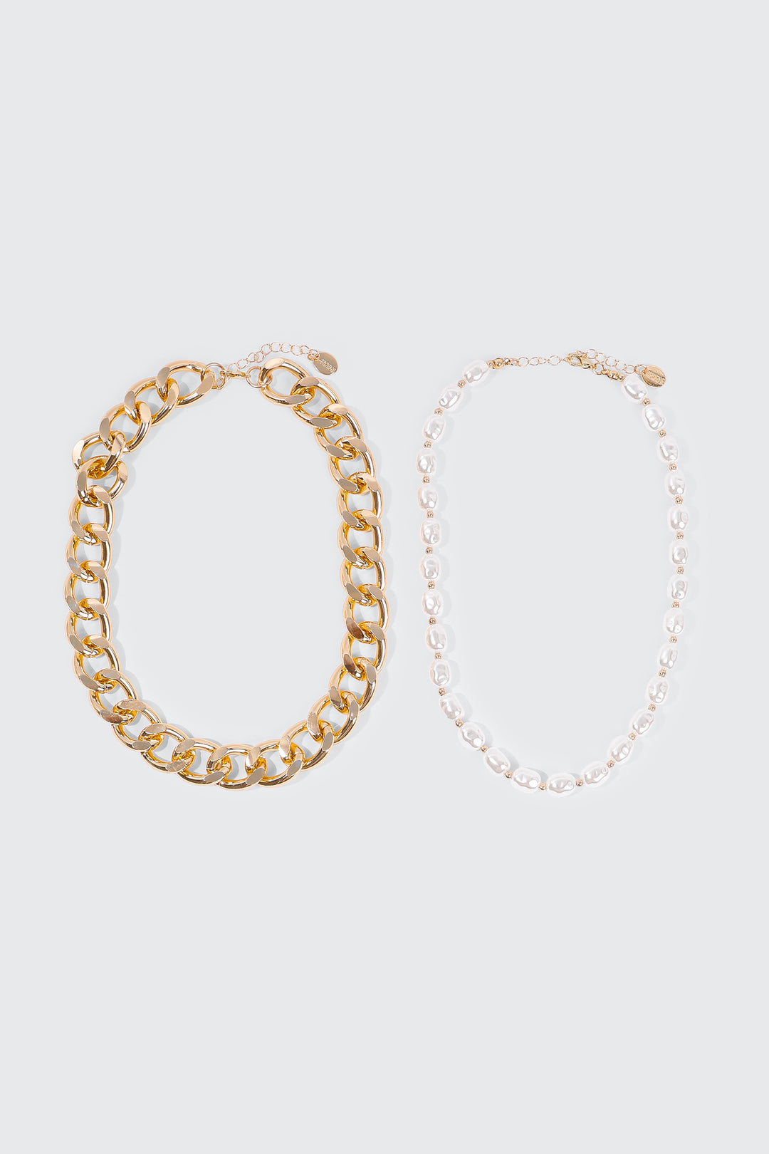 2-Pack Curb Chain & Pearl Necklaces