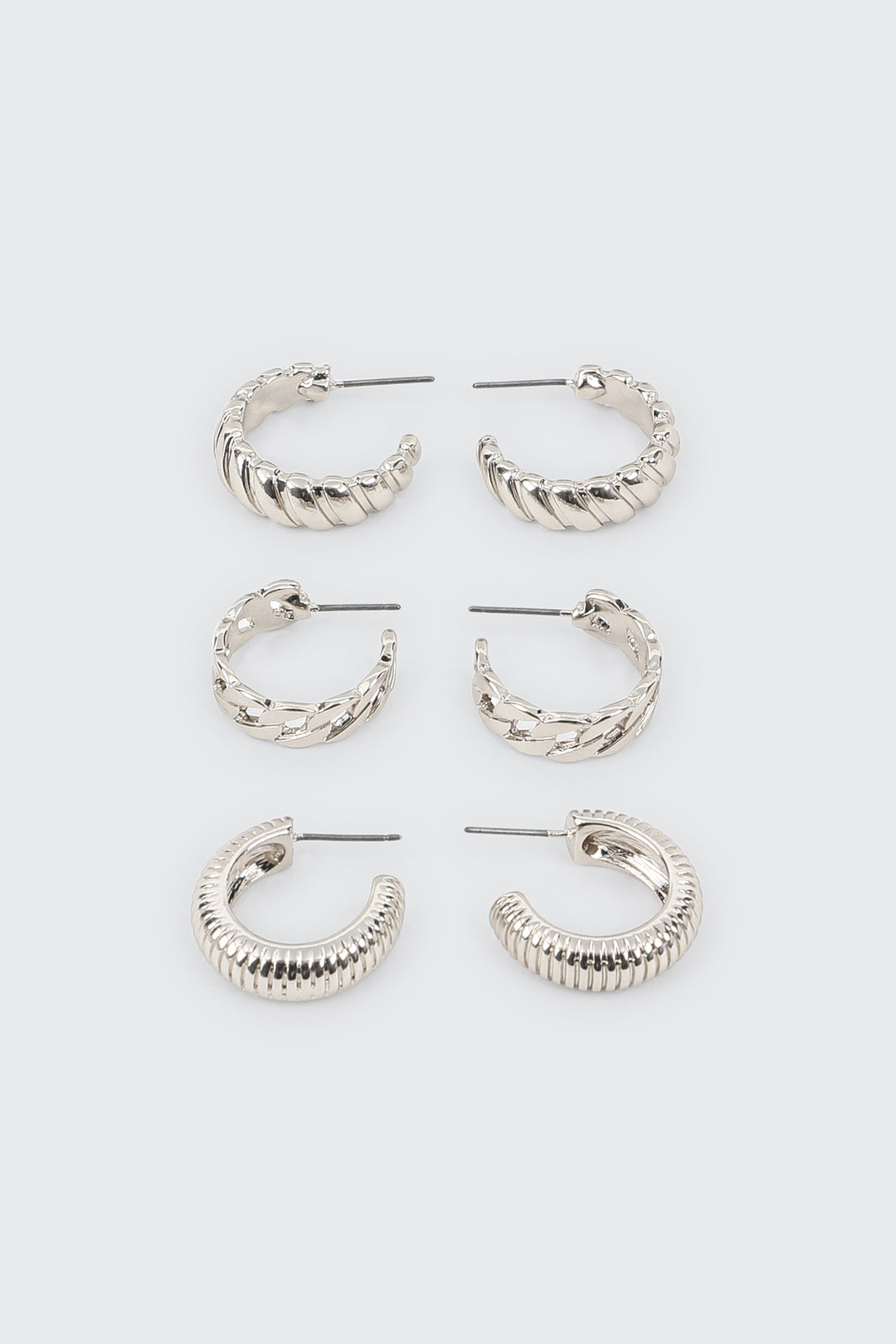 3-Pack Textured Hoop Earrings