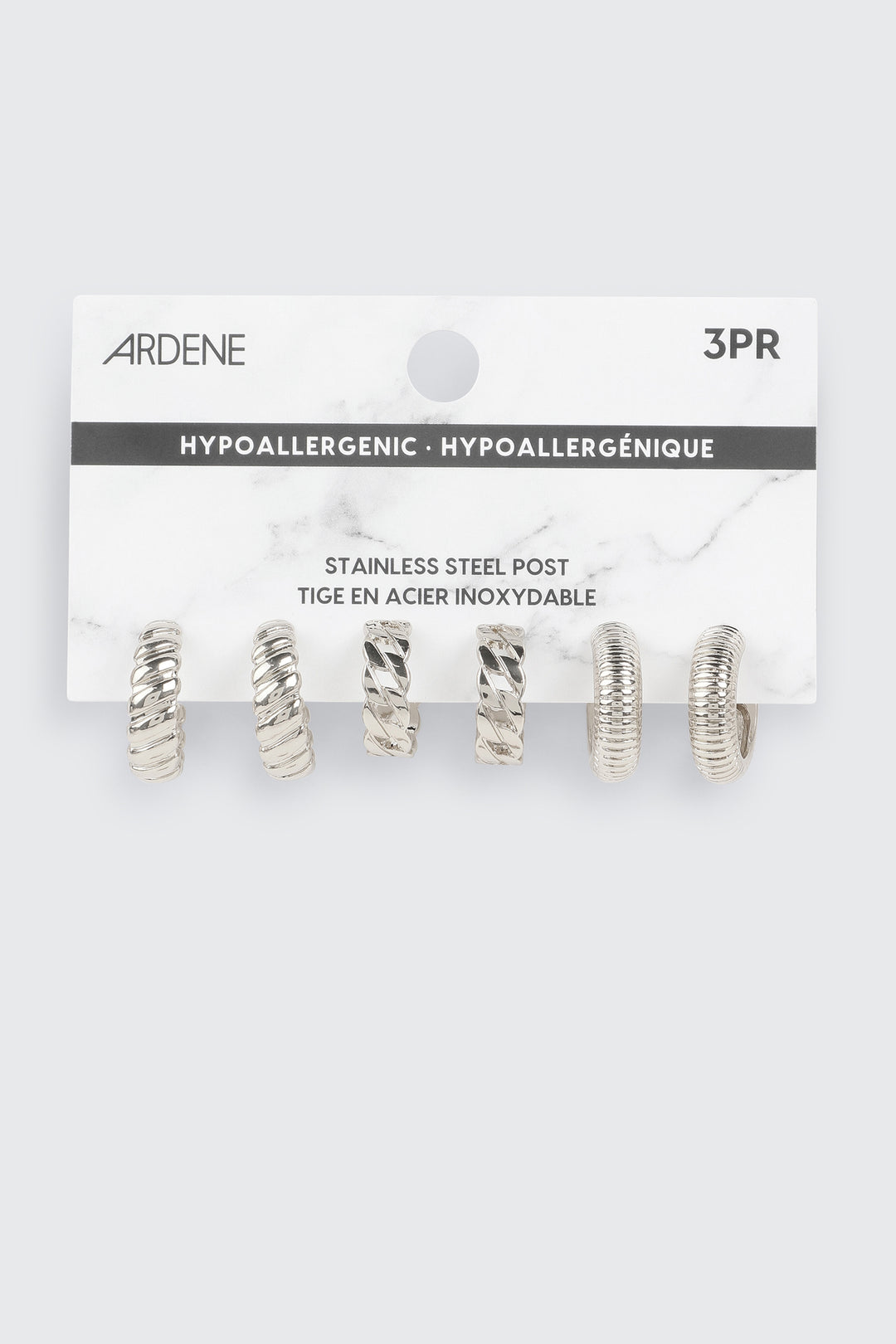 3-Pack Textured Hoop Earrings
