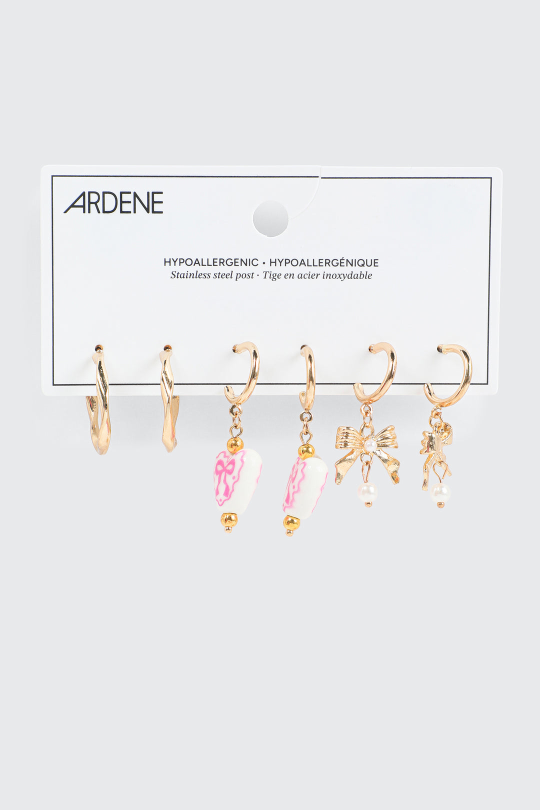 3-Pack Bow & Heart Hoop Earrings