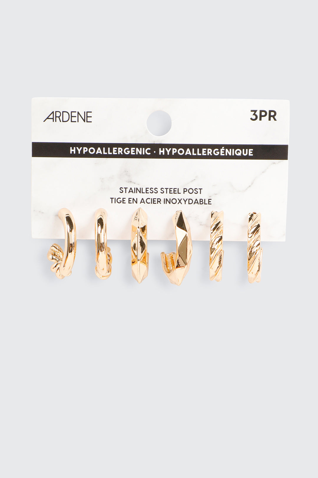 3-Pack Assorted Hoop Earrings